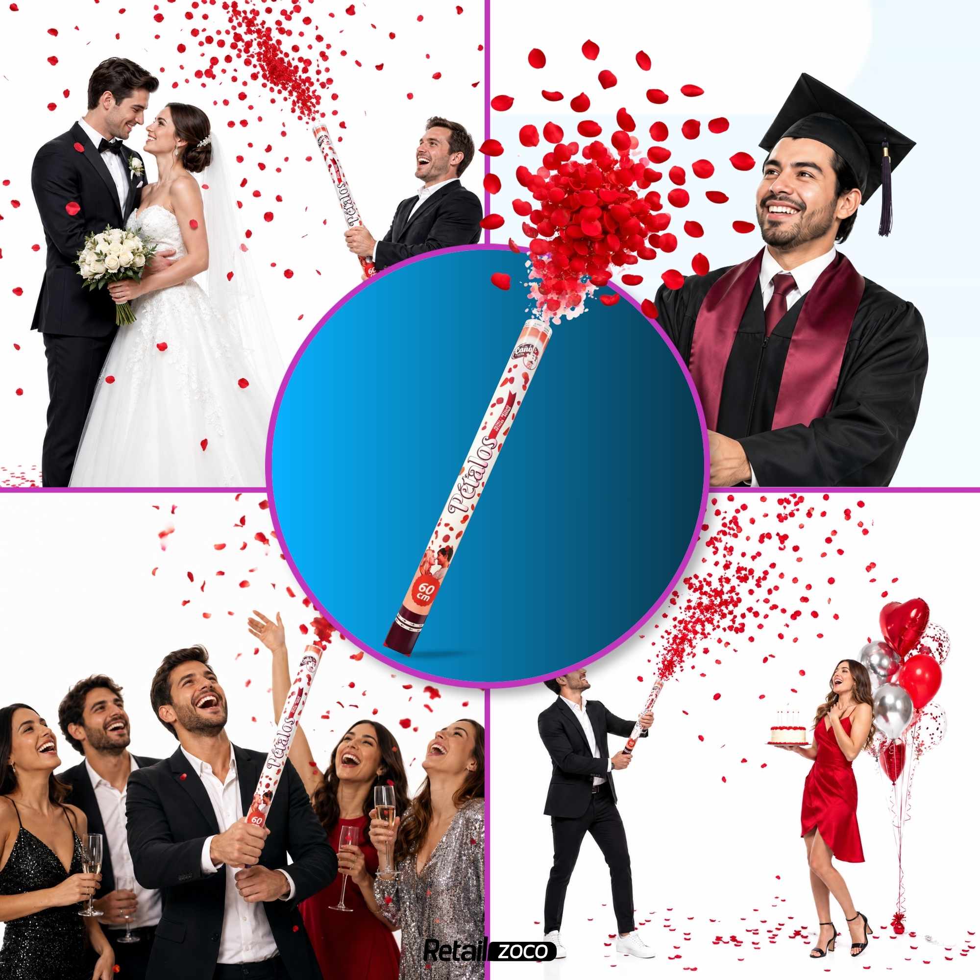 Cañón confeti de fiesta bandera de Pétalos Rojos 60 cm - imagen 3