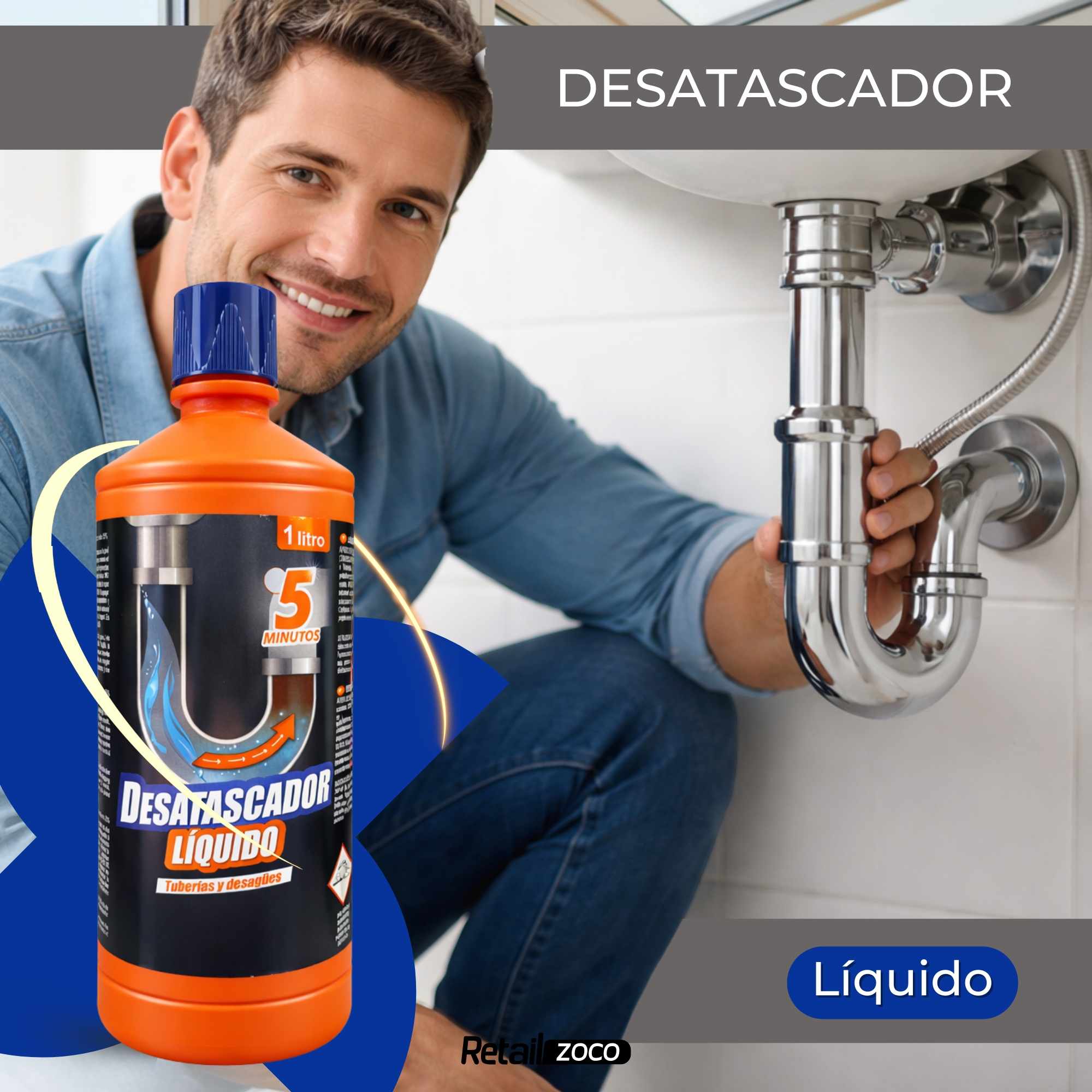 Desatascador de tuberías Liquido 1 Litro - imagen 2