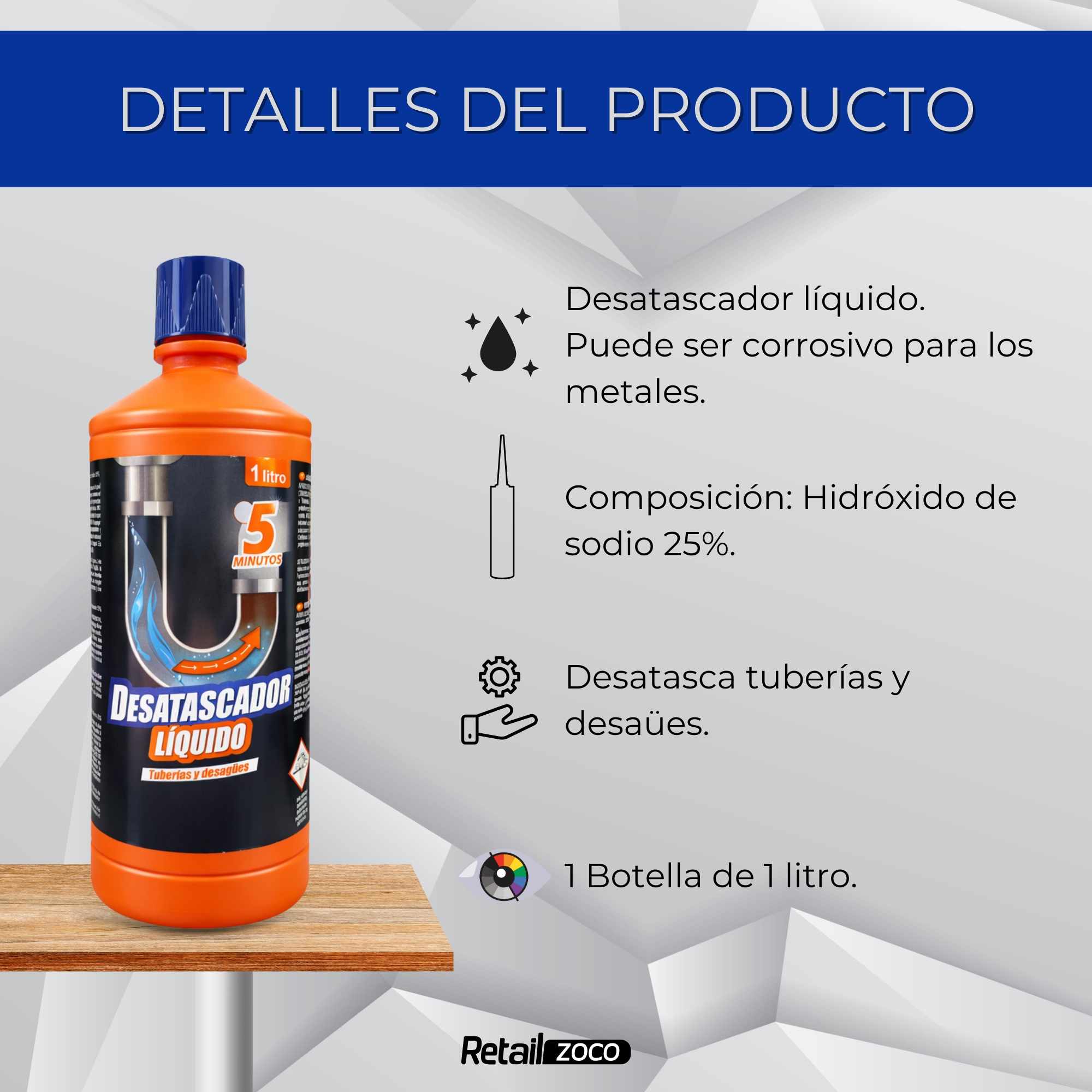 Desatascador de tuberías Liquido 1 Litro - imagen 3
