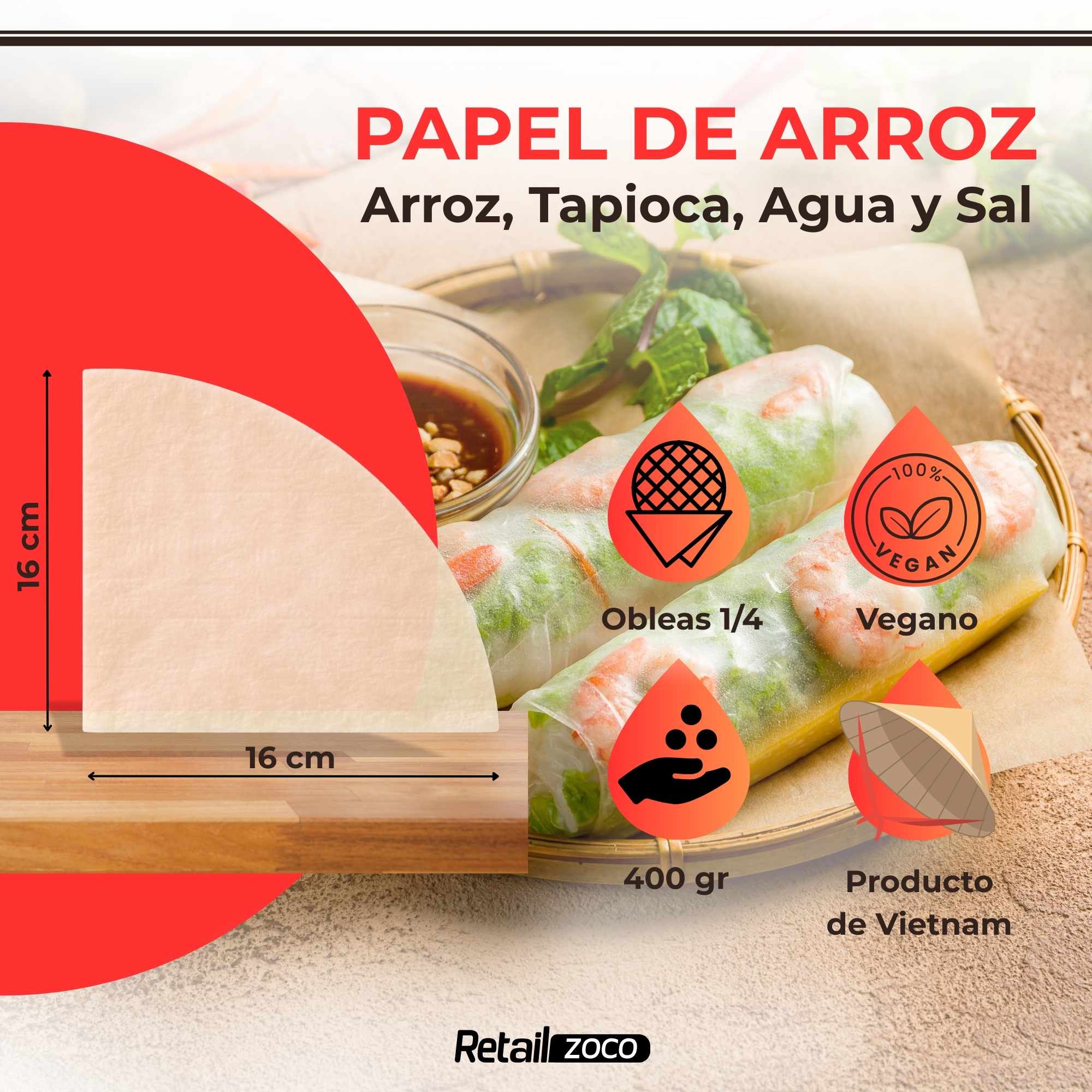 Papel de Arroz Vietnamita Comestible 400 gramos Triangular 1/4 - imagen 2