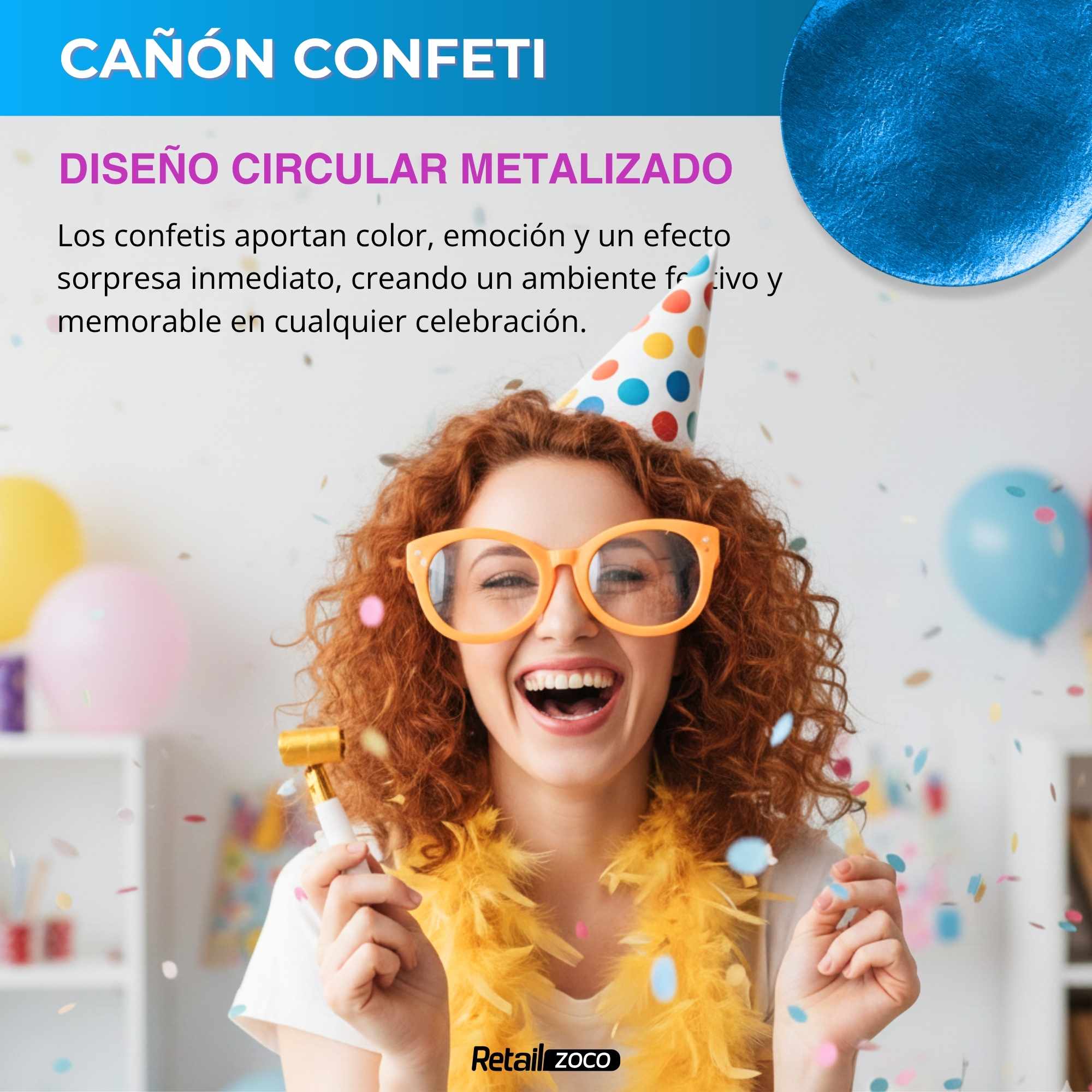 Cañón confeti de fiesta Tiras metalizadas Multicolor 40 cm - imagen 2