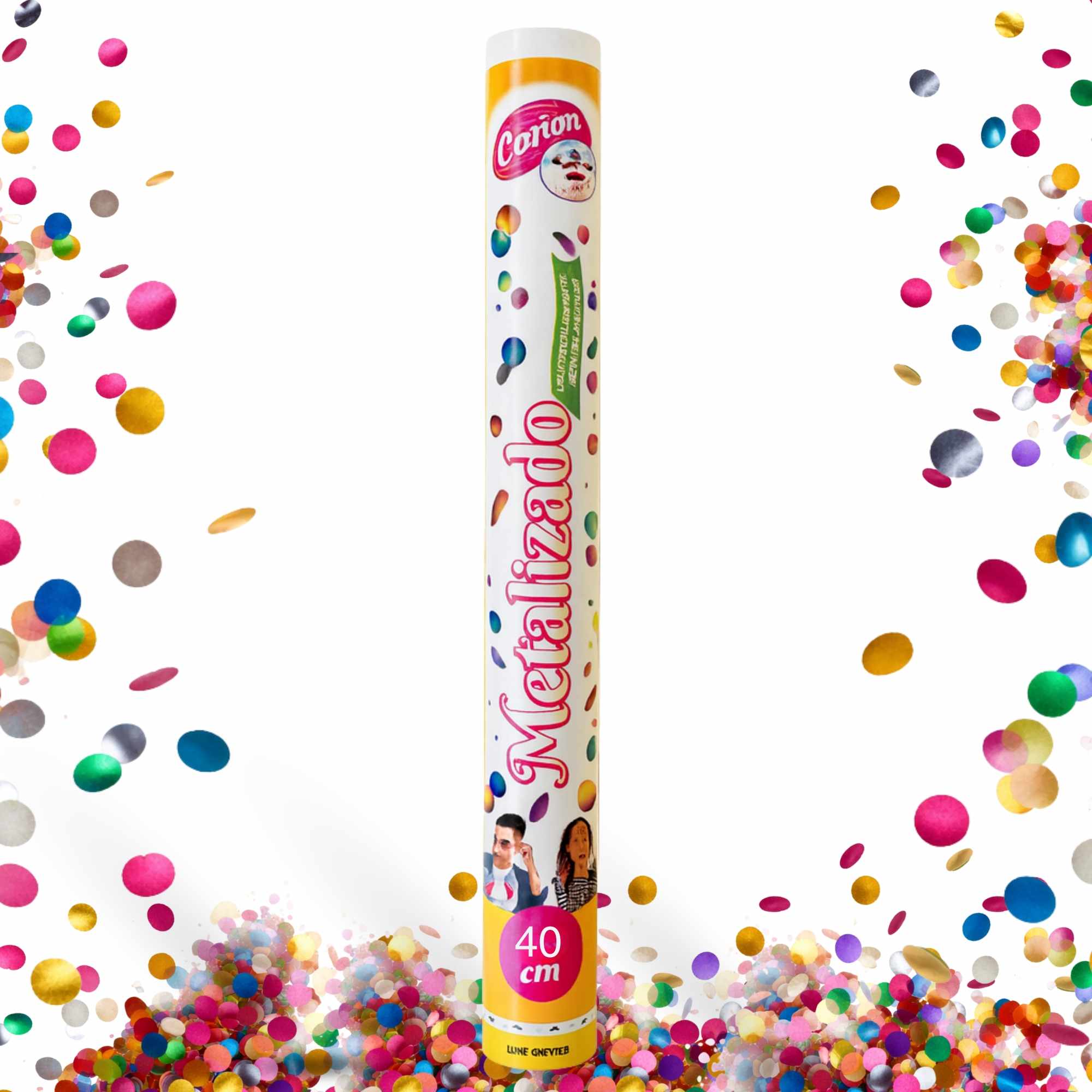 Cañón confeti de fiesta Tiras metalizadas Multicolor 40 cm