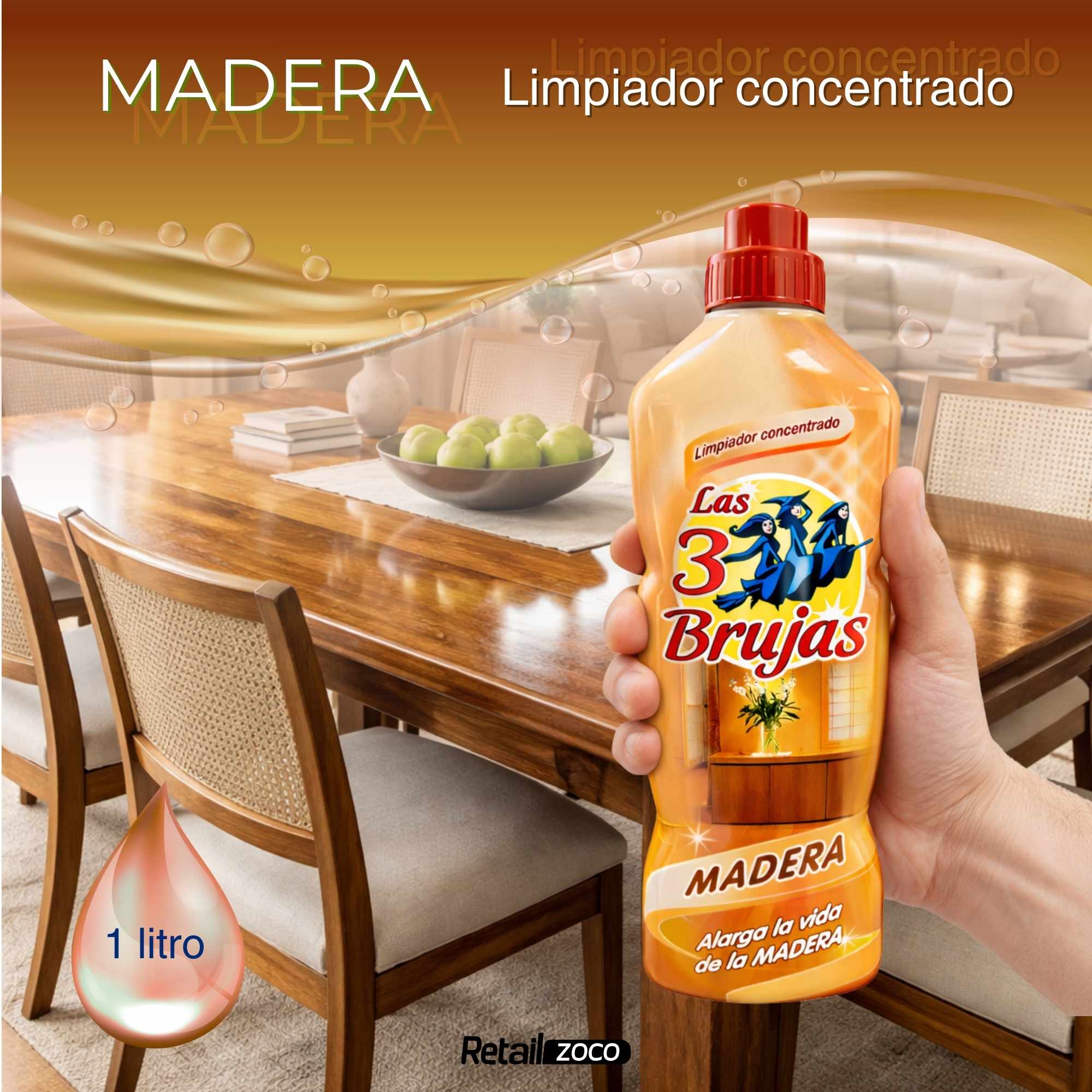 Limpiador concentrado para madera Las 3 Brujas 1 Litro - imagen 2