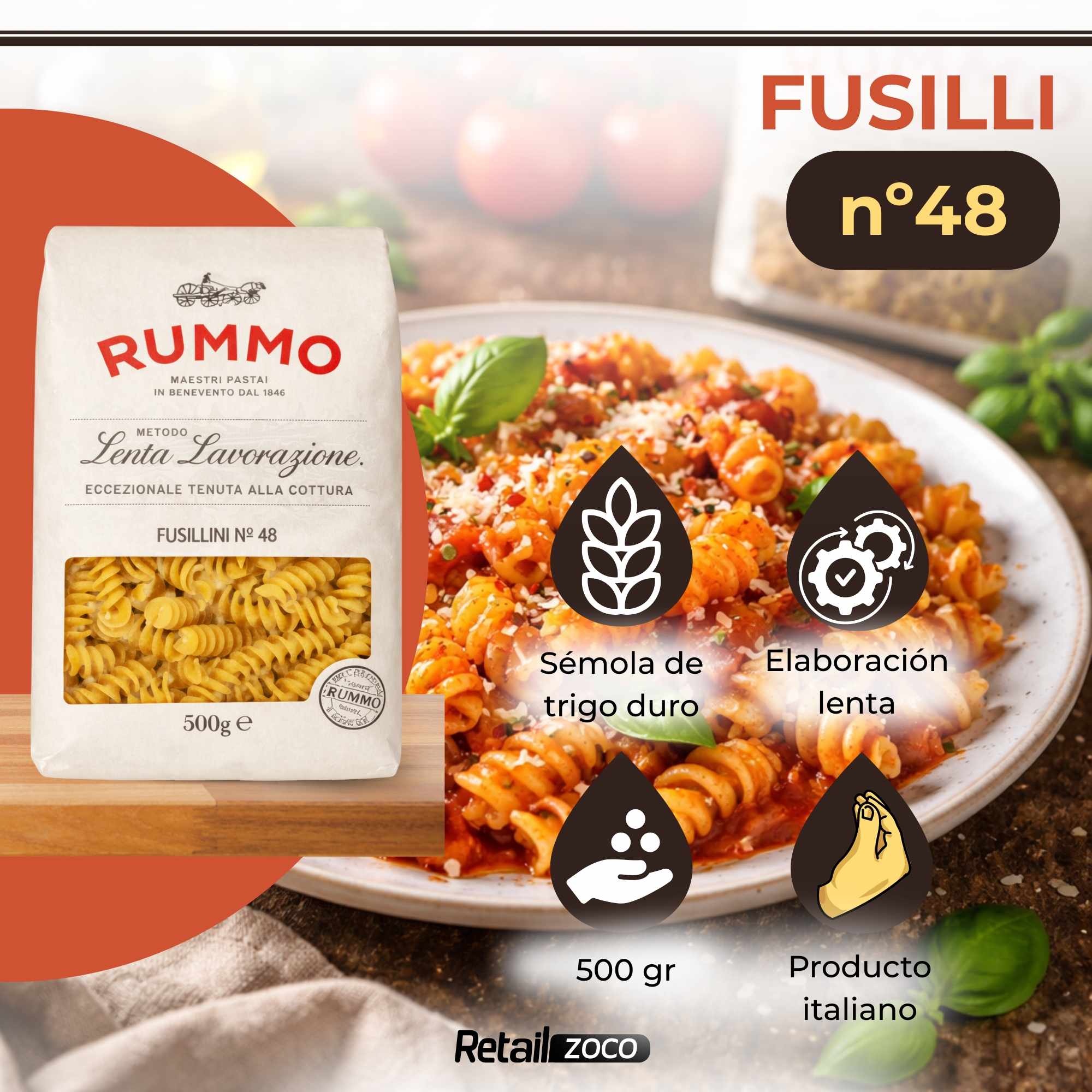 Pasta Rummo Fusilli Nº48 de 500g - imagen 2