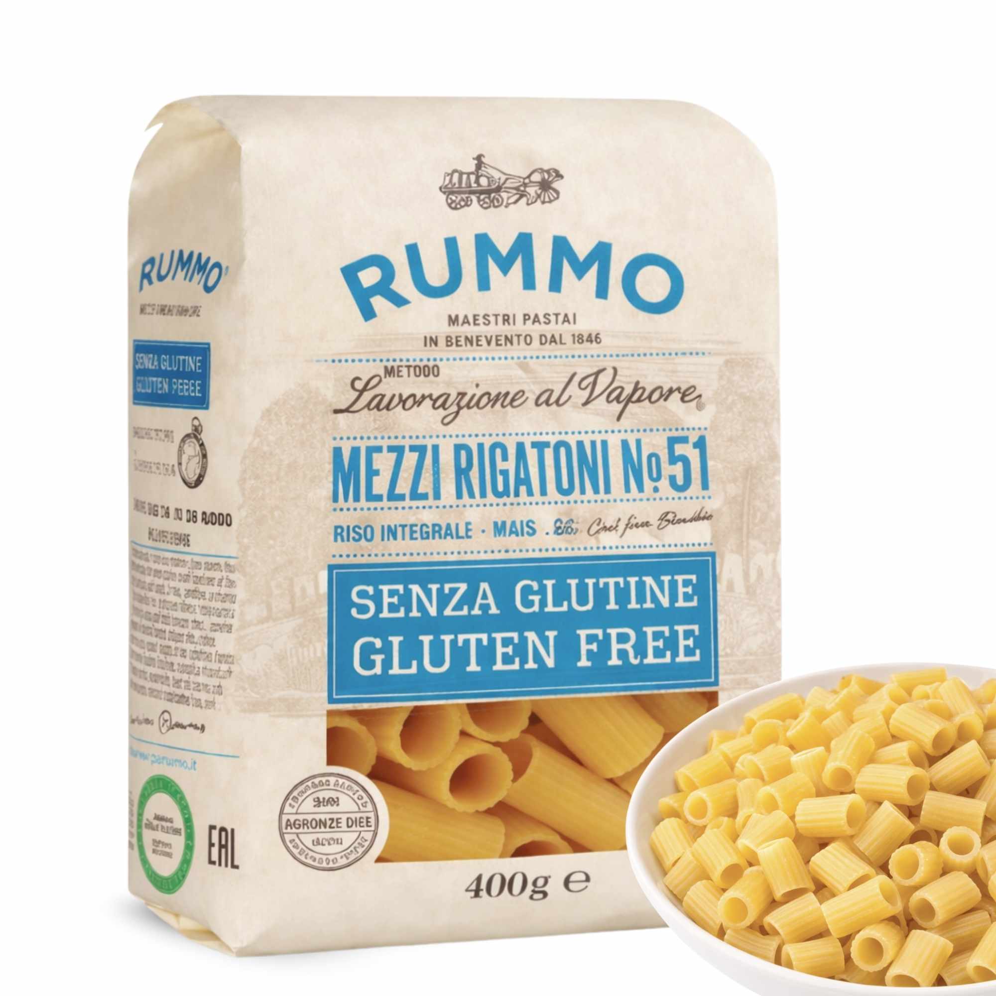 Pasta Rummo Mezzi Rigatoni SIN Gluten nº 51 de 400g
