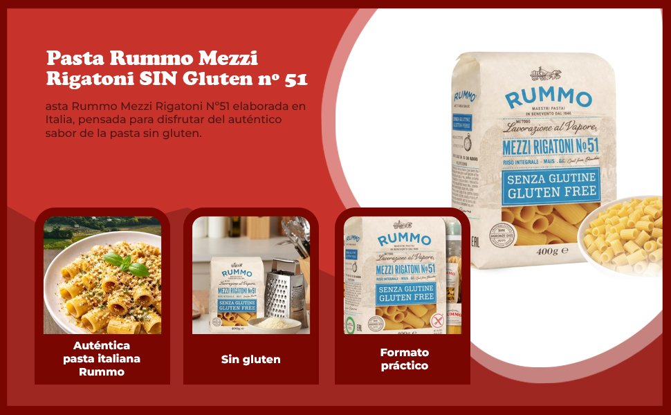 Banner - Pasta Rummo Mezzi Rigatoni SIN Gluten nº 51 de 400g