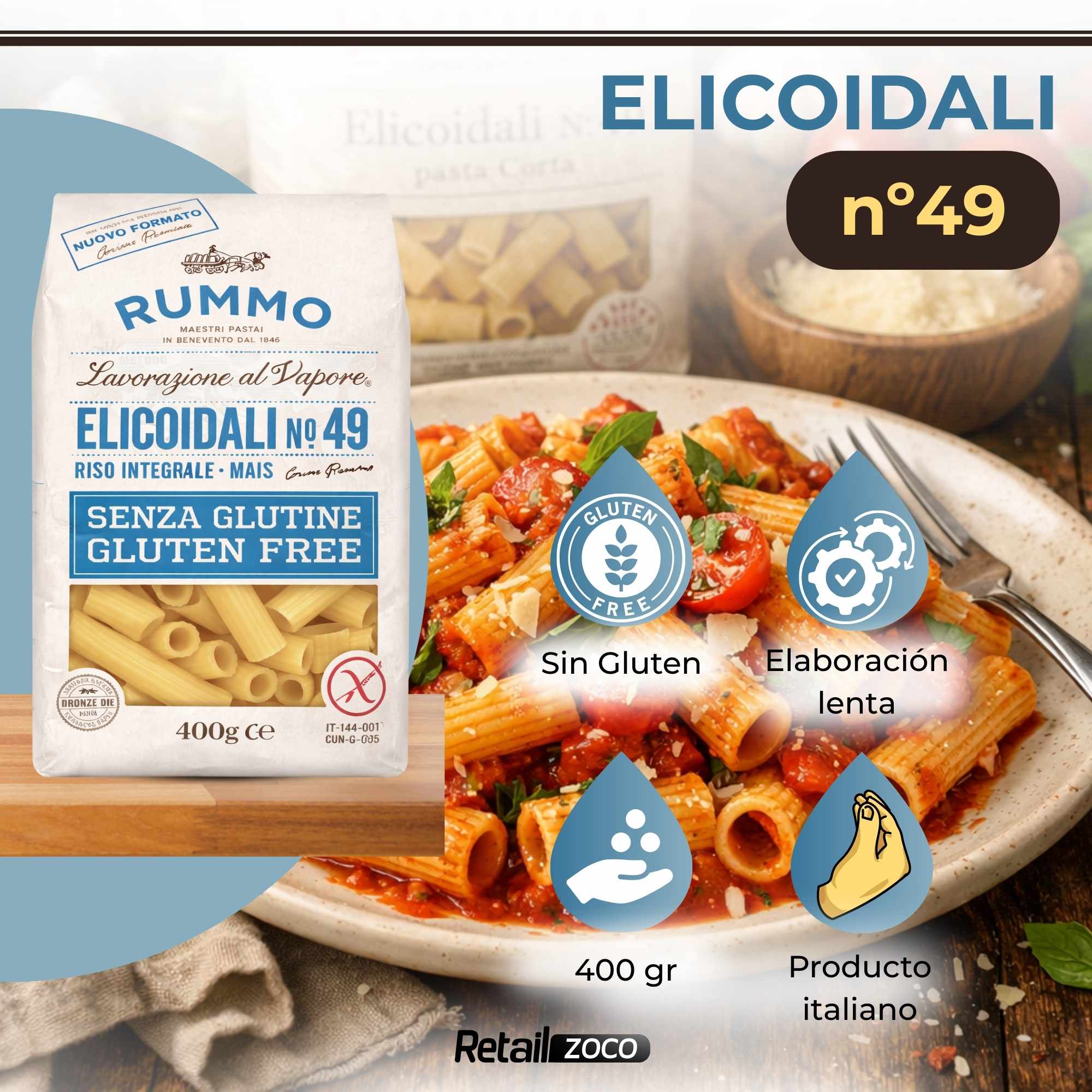 Pasta Rummo Elicoidali SIN Gluten nº 49 de 400g - imagen 2