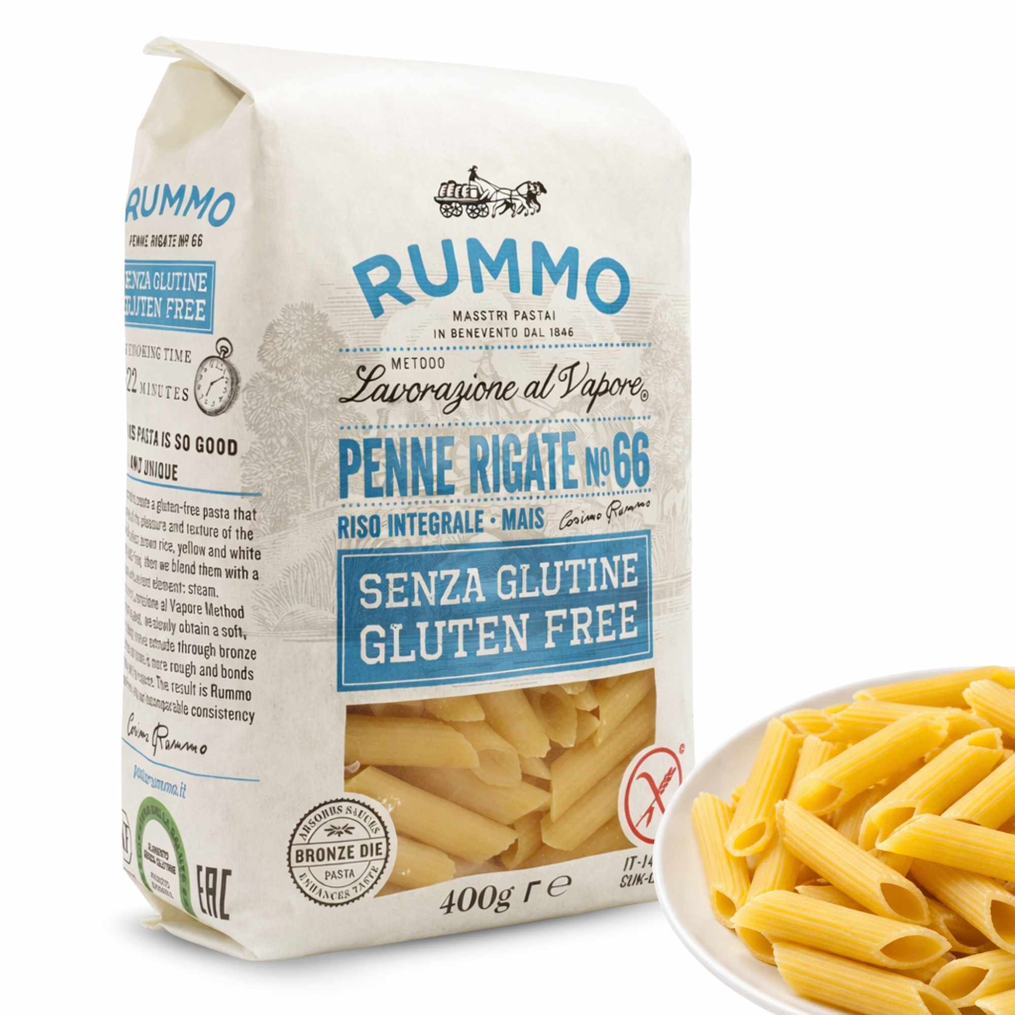 Pasta Rummo Penne Rigate SIN Gluten Nº66 De 400g