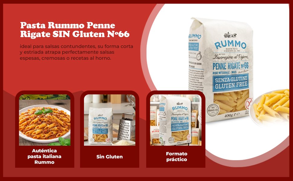 Banner - Pasta Rummo Penne Rigate SIN Gluten Nº66 de 400g