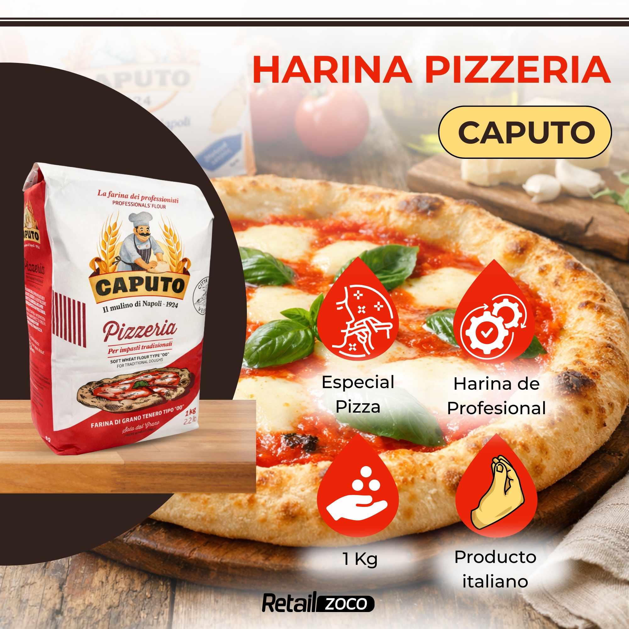 Harina Caputo Pizzeria tipo 00 1kg - imagen 2