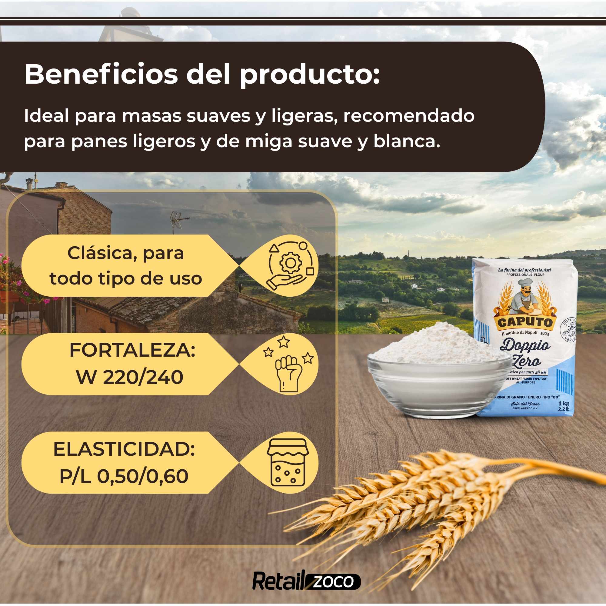 Harina Clásica Doppio Zero Caputo 1 kg - imagen 3