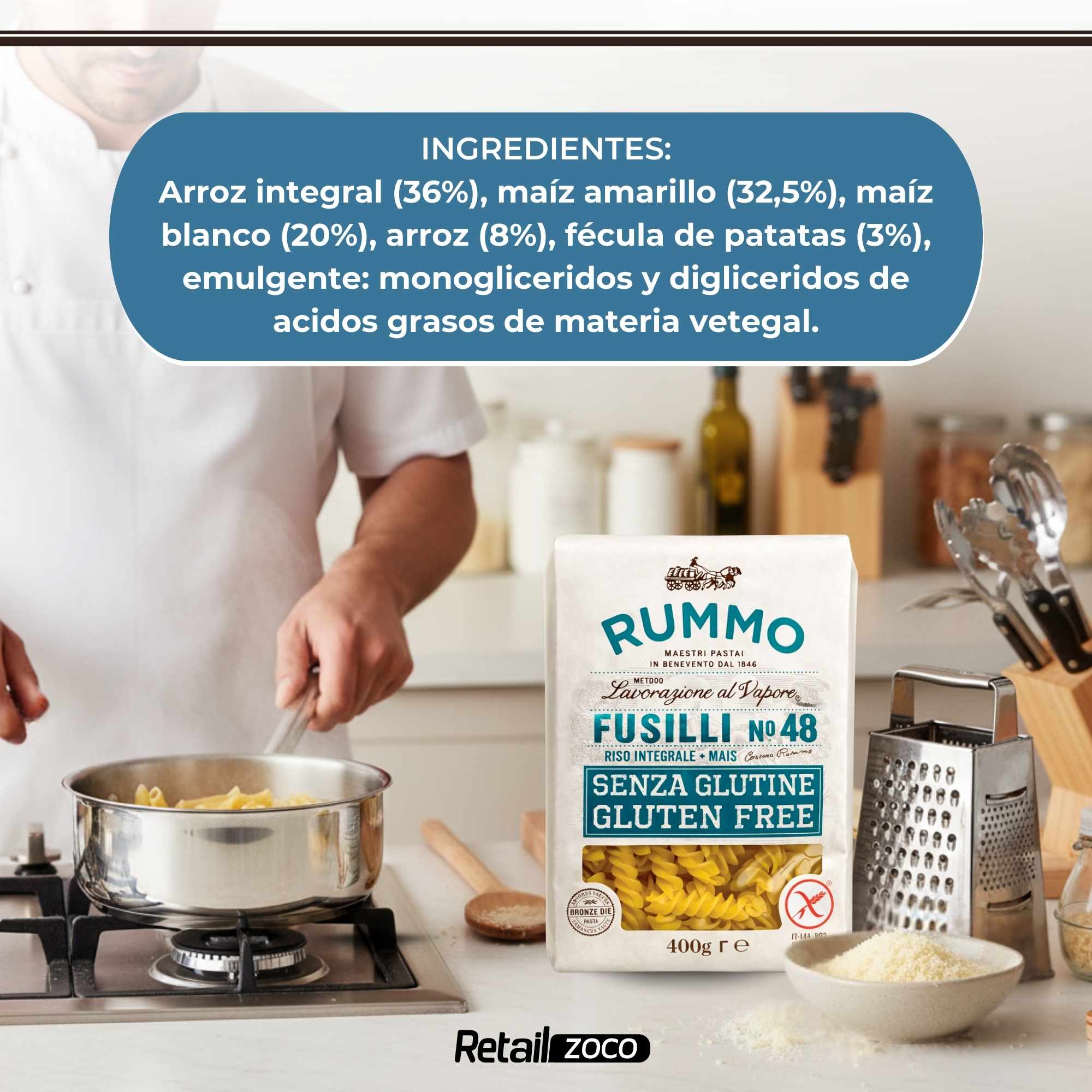 Pasta Rummo Fusilli Nº48 SIN Gluten de 400g - imagen 5