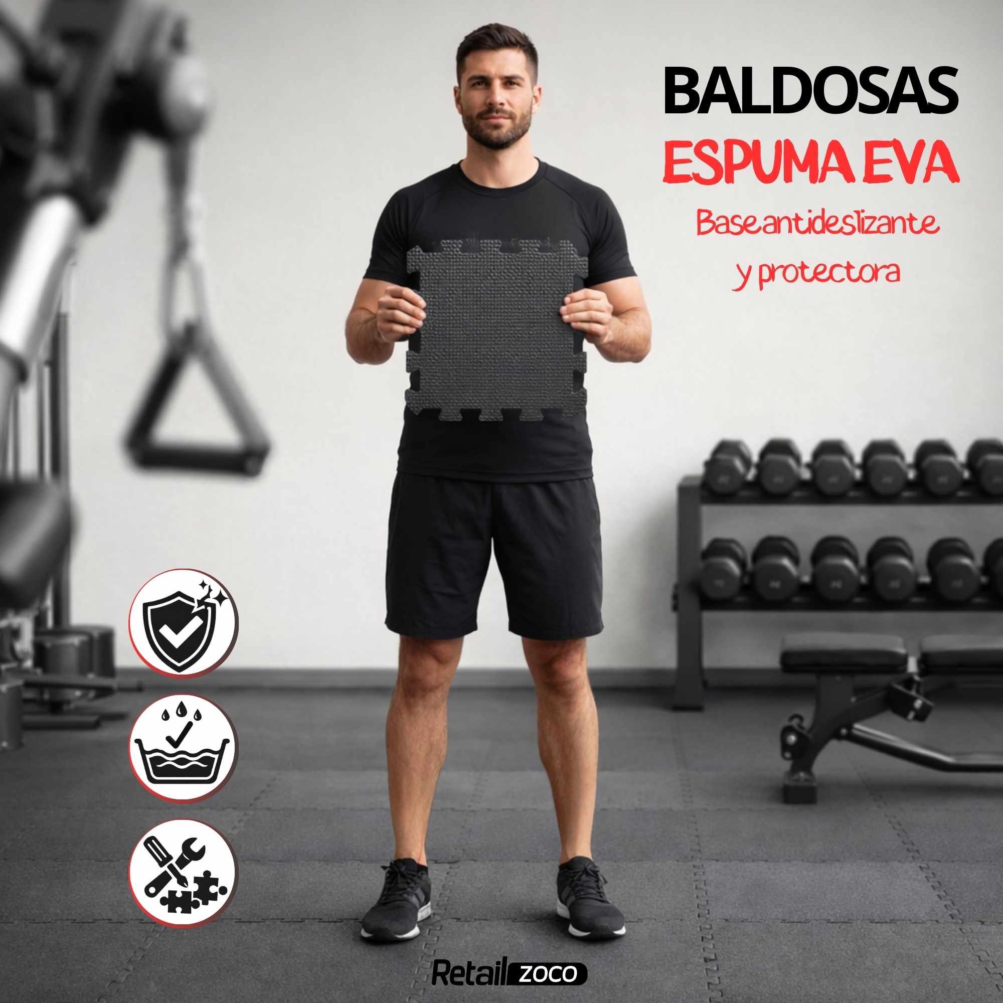 Alfombrilla de espuma EVA para suelo 30x30 cm negro 9 unidades - imagen 2