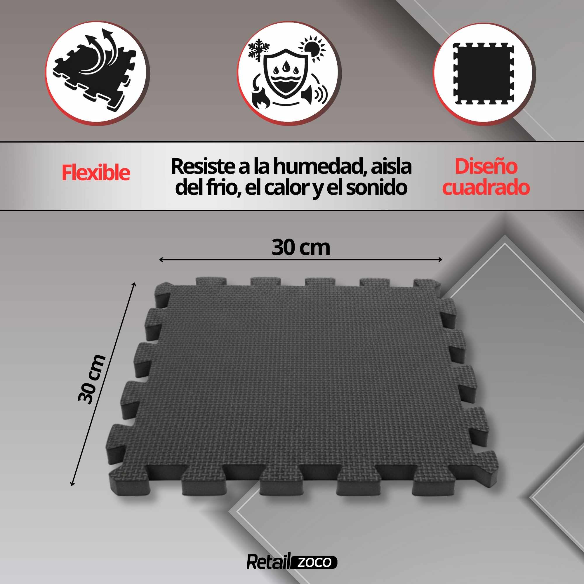 Alfombrilla de espuma EVA para suelo 30x30 cm negro 9 unidades - imagen 3
