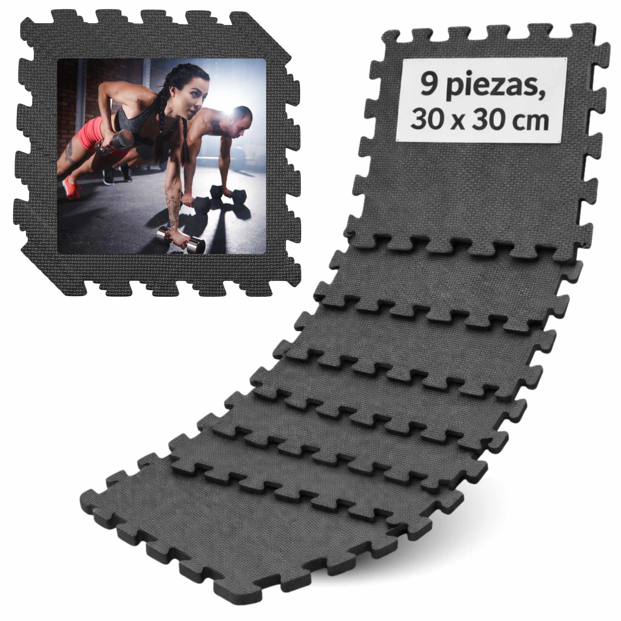Alfombrilla de espuma EVA para suelo 30x30 cm negro 9 unidades