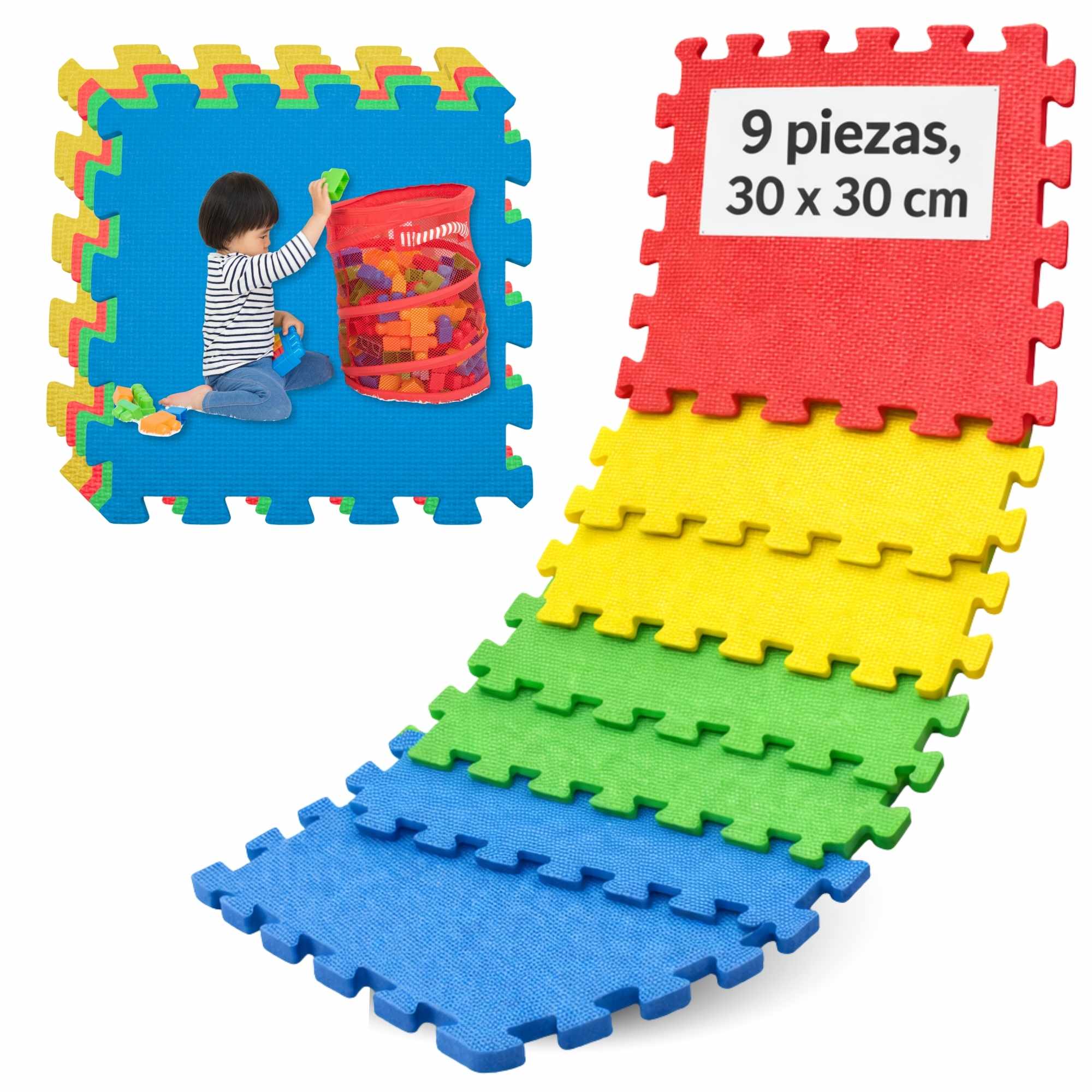 Alfombrilla de espuma EVA para suelo 30x30 cm multicolor 9 unidades
