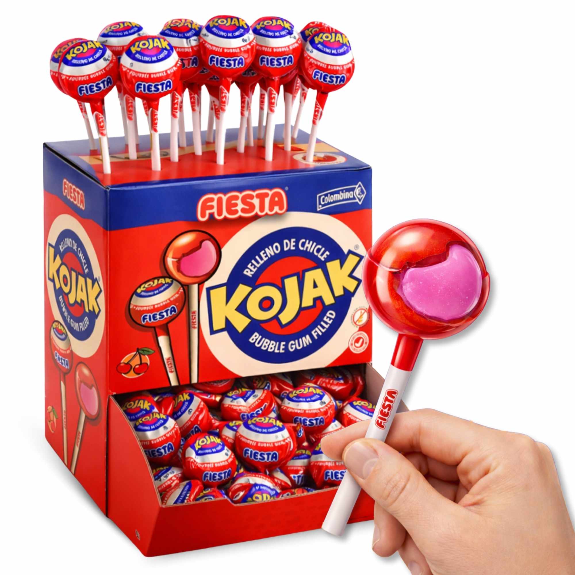 Caramelo con Palo Sabor cereza Fiesta Kojak Pack 100 unidades