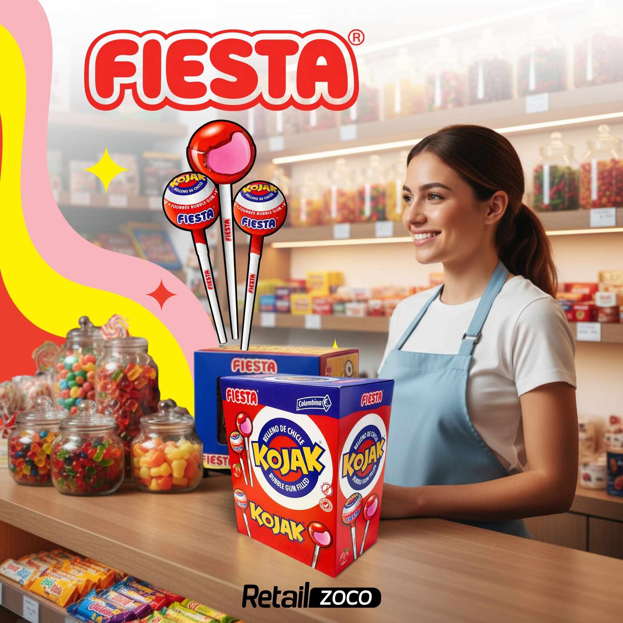 Caramelo con Palo Sabor cereza Fiesta Kojak Pack 100 unidades - imagen 2