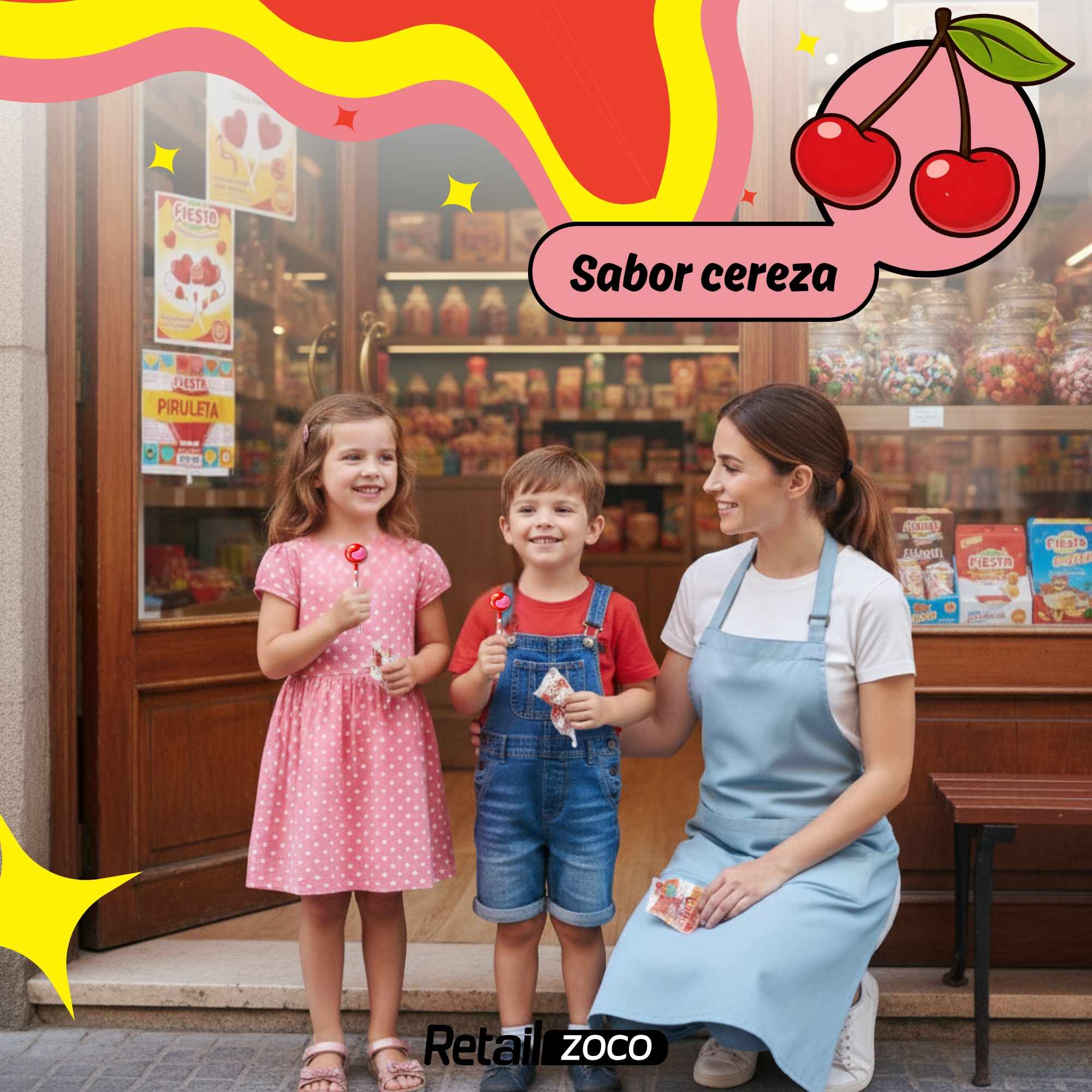 Caramelo con Palo Sabor cereza Fiesta Kojak Pack 100 unidades - imagen 5