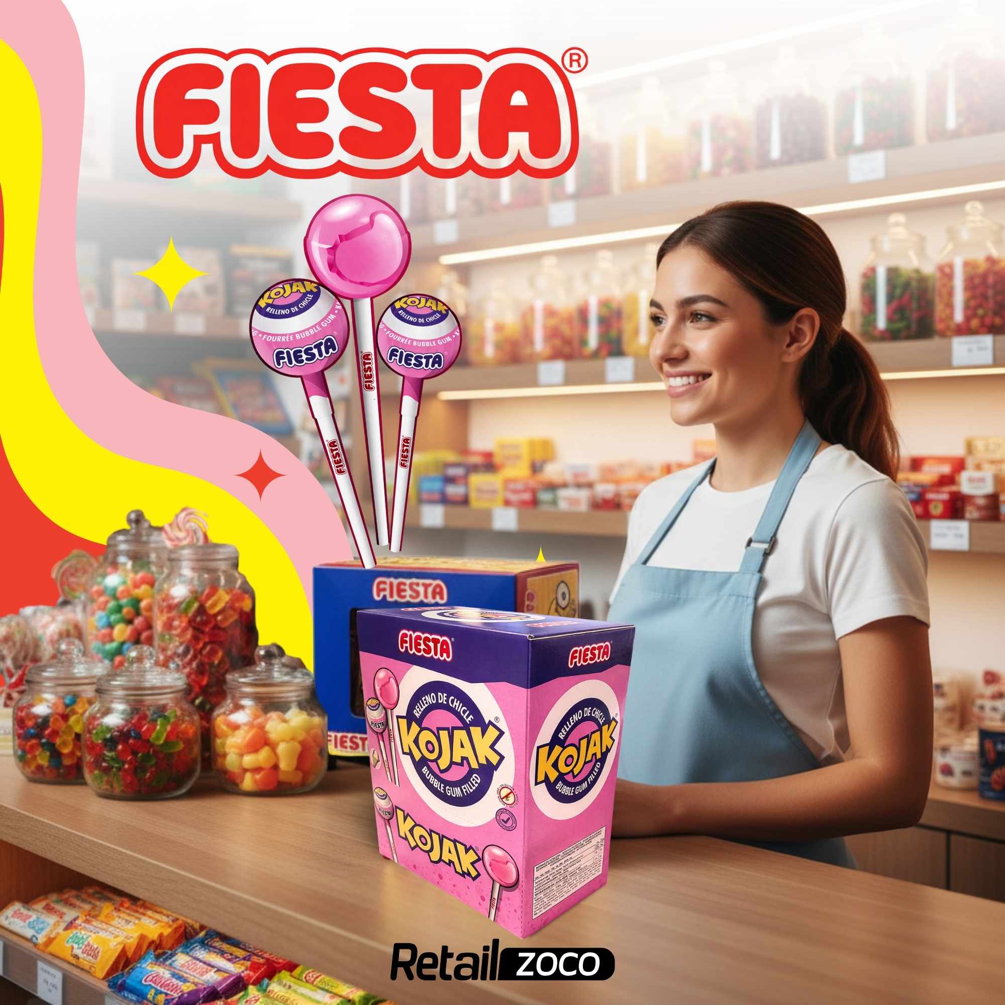 Caramelo con Palo Sabor helado de fresa Fiesta Kojak Pack 100 unidades - imagen 2