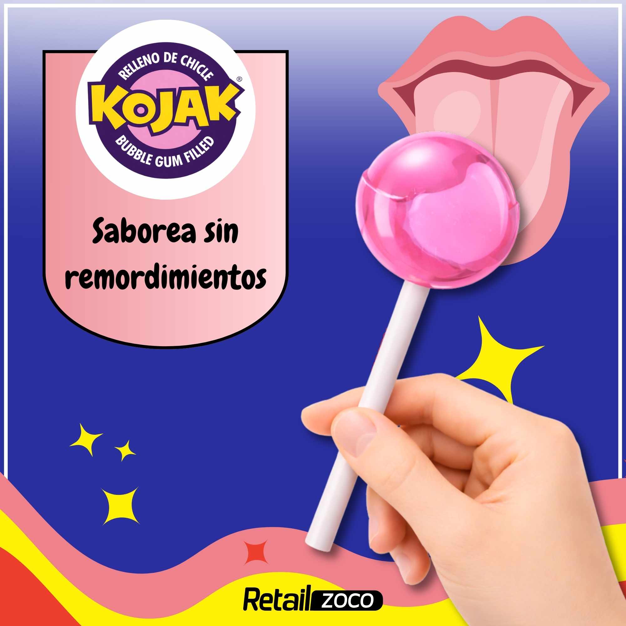 Caramelo con Palo Sabor helado de fresa Fiesta Kojak Pack 100 unidades - imagen 3