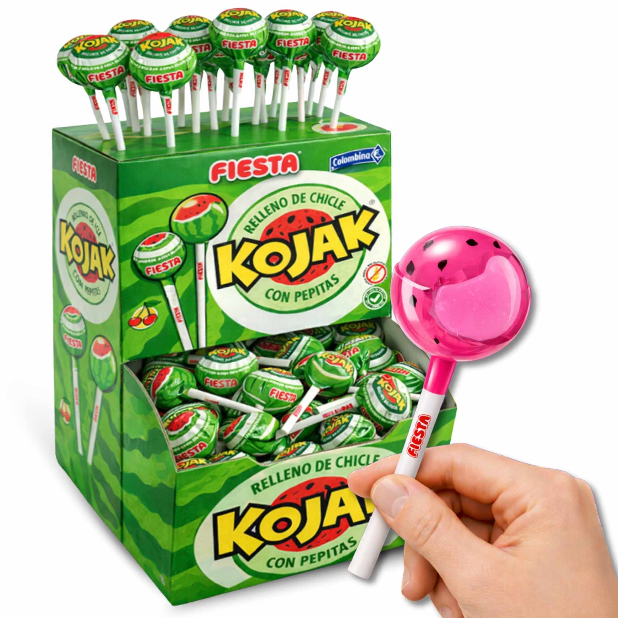 Caramelo con Palo Sabor sandia Fiesta Kojak Pack 100 unidades