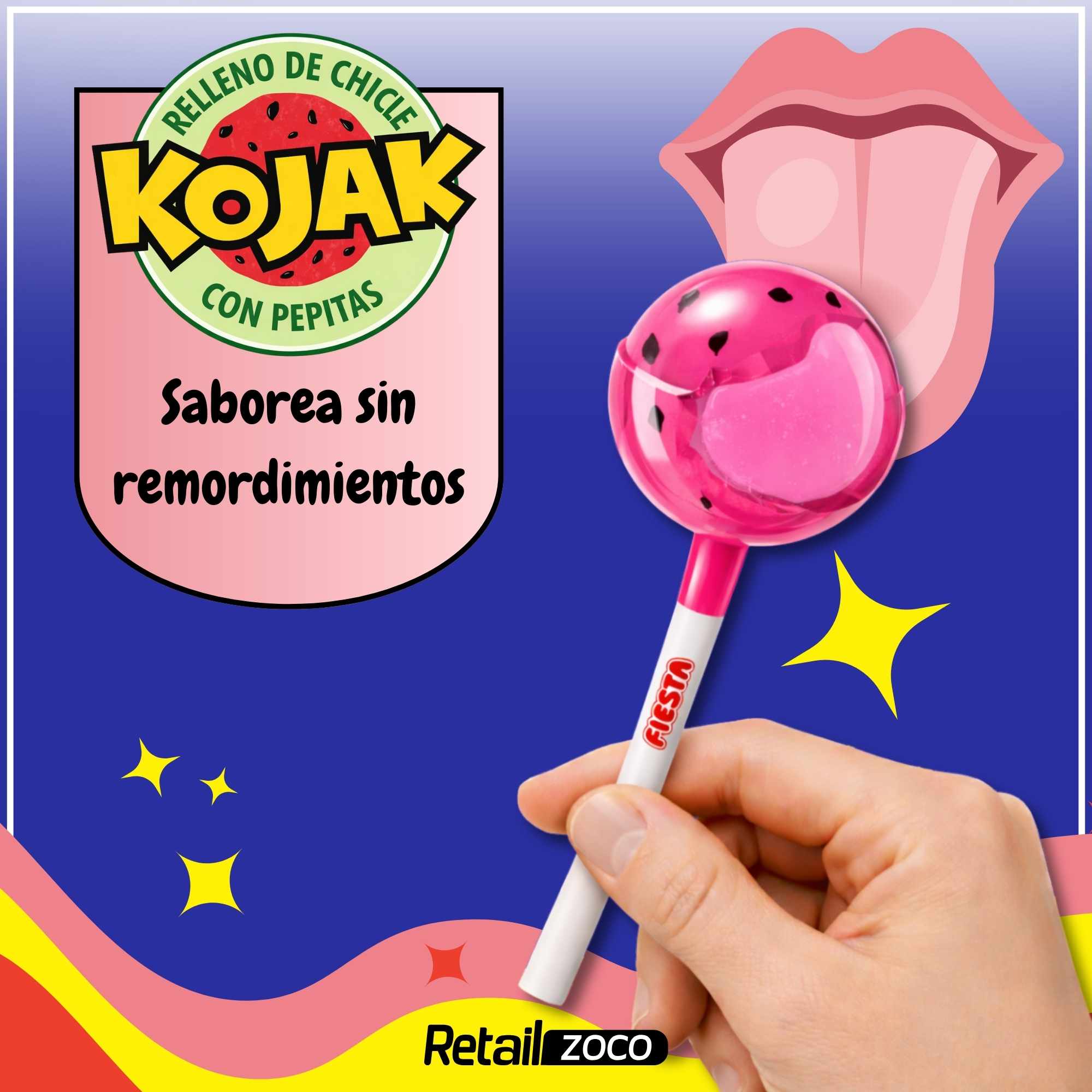 Caramelo con Palo Sabor sandia Fiesta Kojak Pack 100 unidades - imagen 3