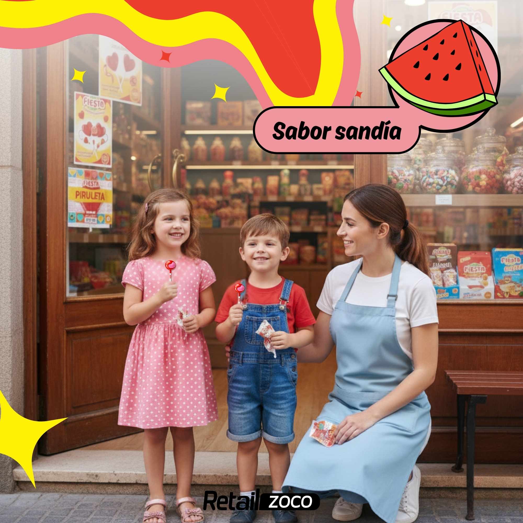 Caramelo con Palo Sabor sandia Fiesta Kojak Pack 100 unidades - imagen 4