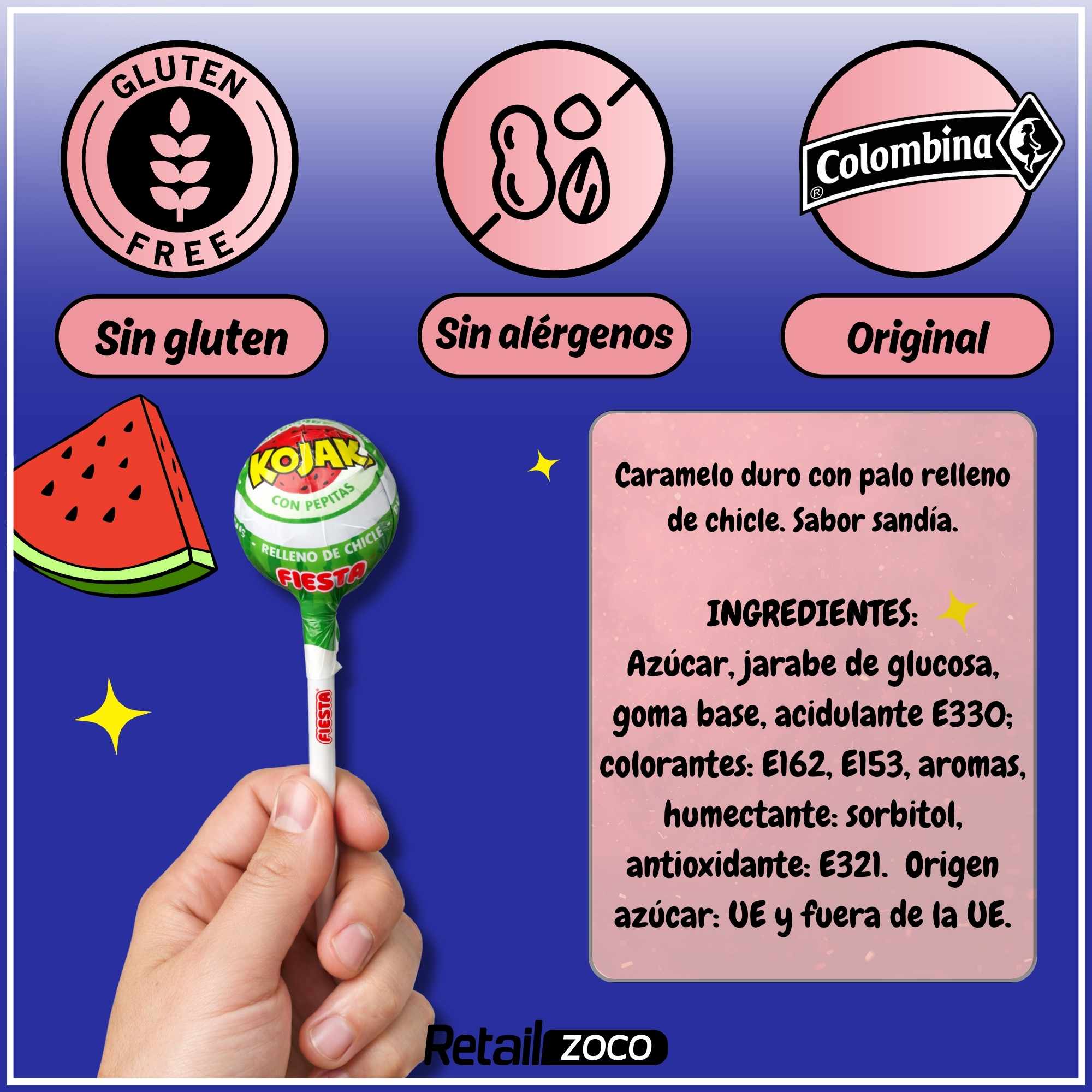 Caramelo con Palo Sabor sandia Fiesta Kojak Pack 100 unidades - imagen 6