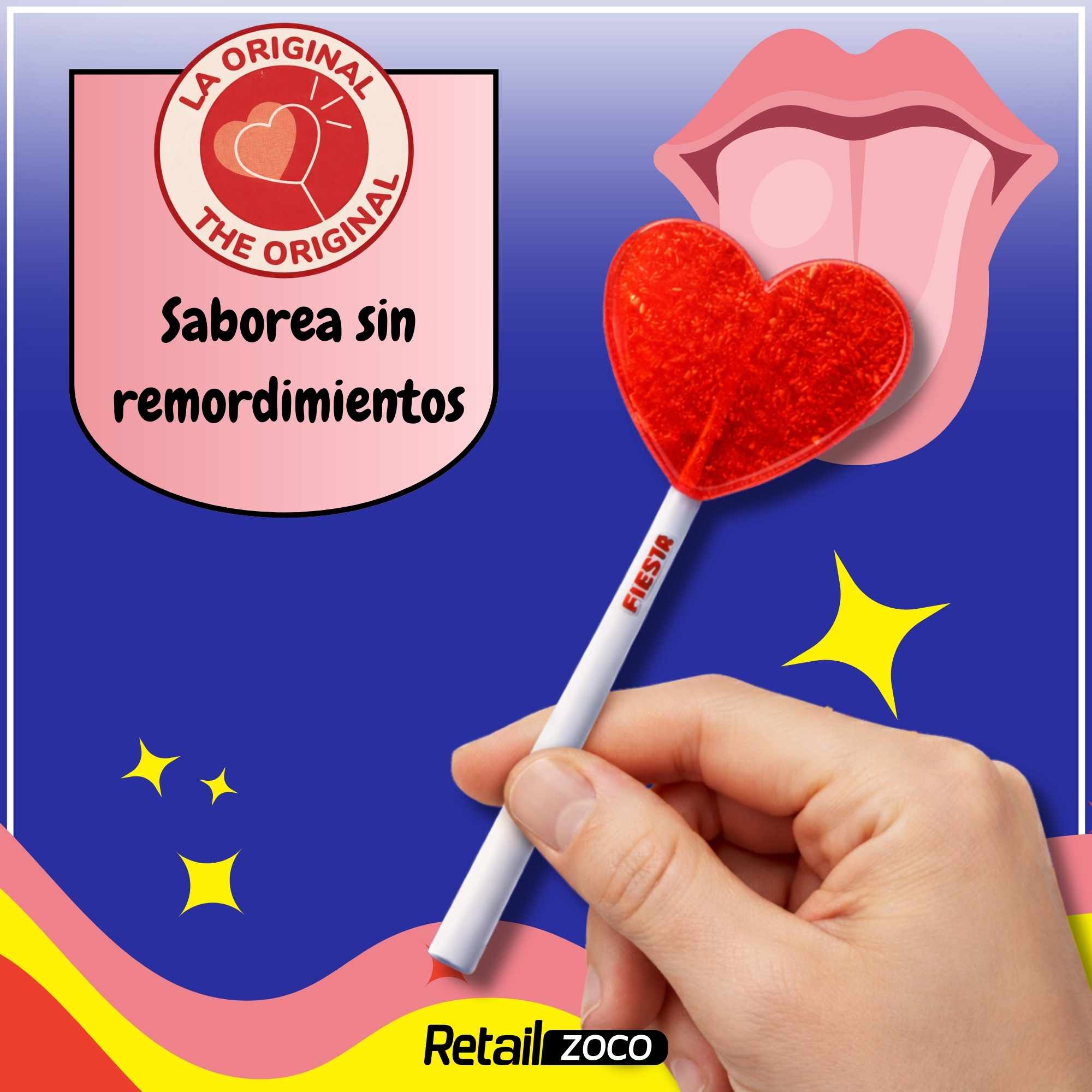 Piruletas con Palo Sabor cereza forma corazon Fiesta Pack 80 unidades - imagen 3