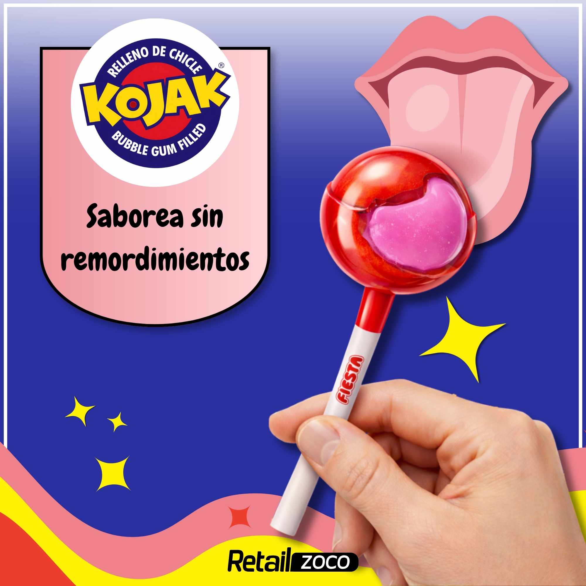 Caramelo con Palo Sabor cereza Fiesta Kojak Pack 20 unidades - imagen 3
