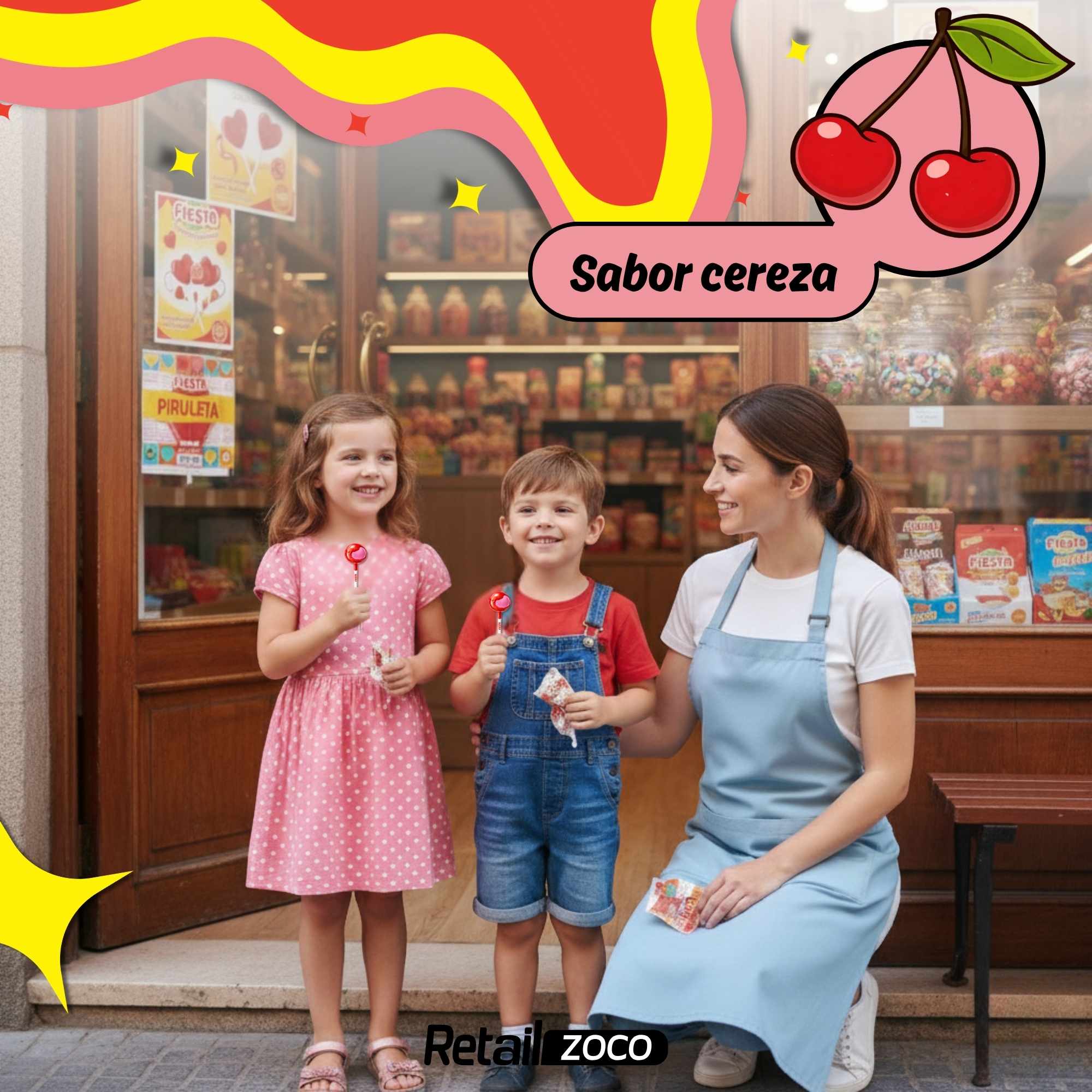 Caramelo con Palo Sabor cereza Fiesta Kojak Pack 20 unidades - imagen 4