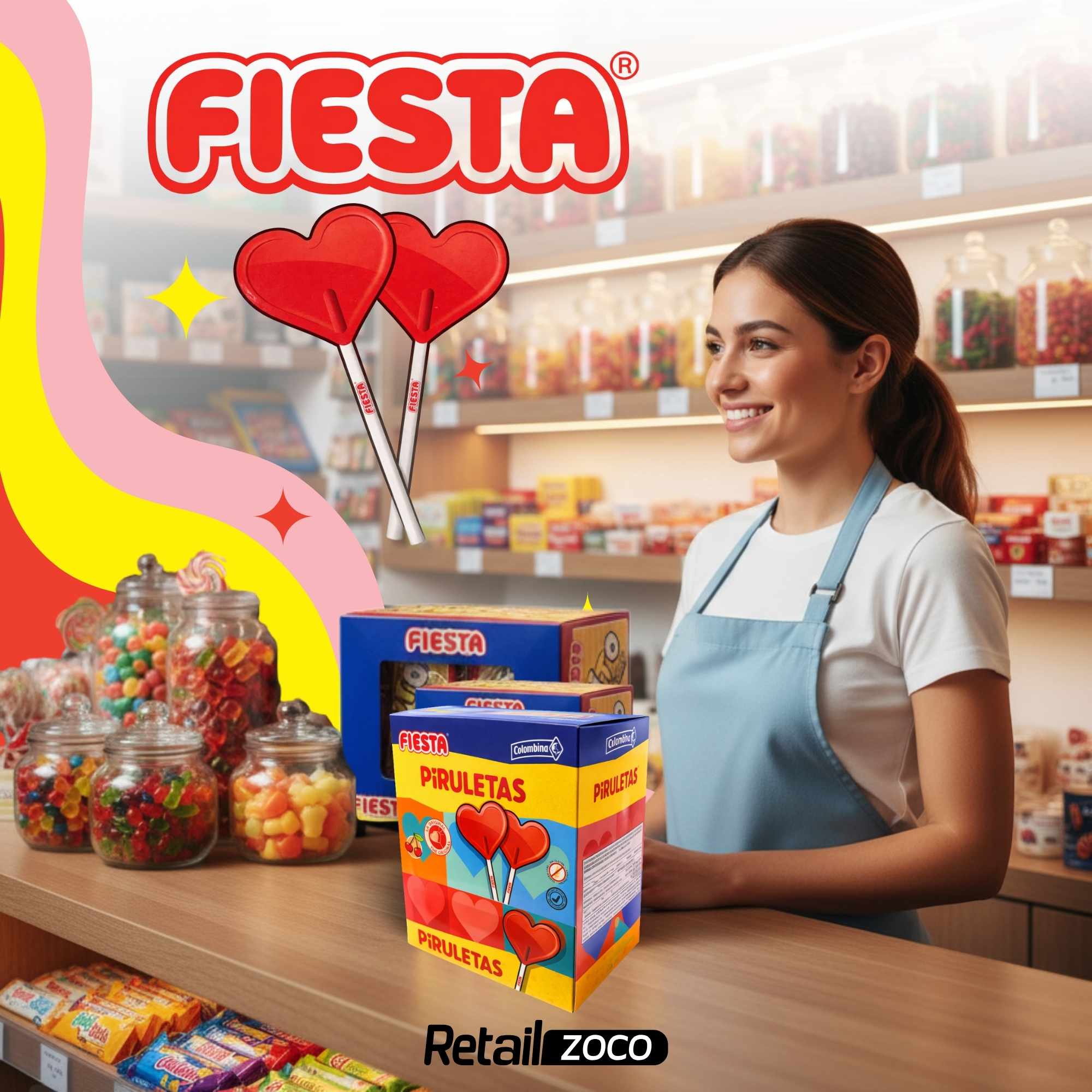 Piruletas con Palo Sabor cereza forma corazon Fiesta Pack 20 unidades - imagen 2