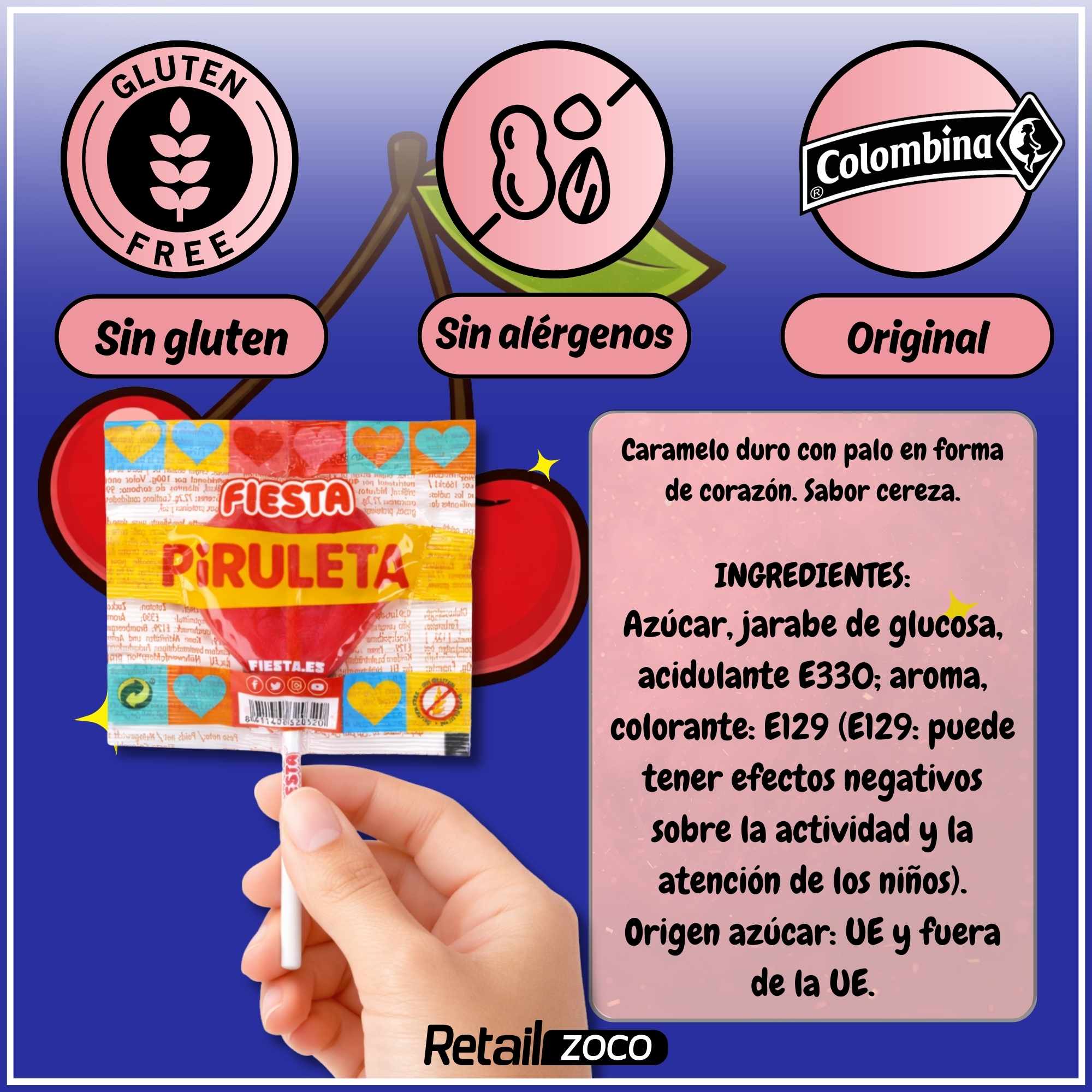 Piruletas con Palo Sabor cereza forma corazon Fiesta Pack 20 unidades - imagen 6