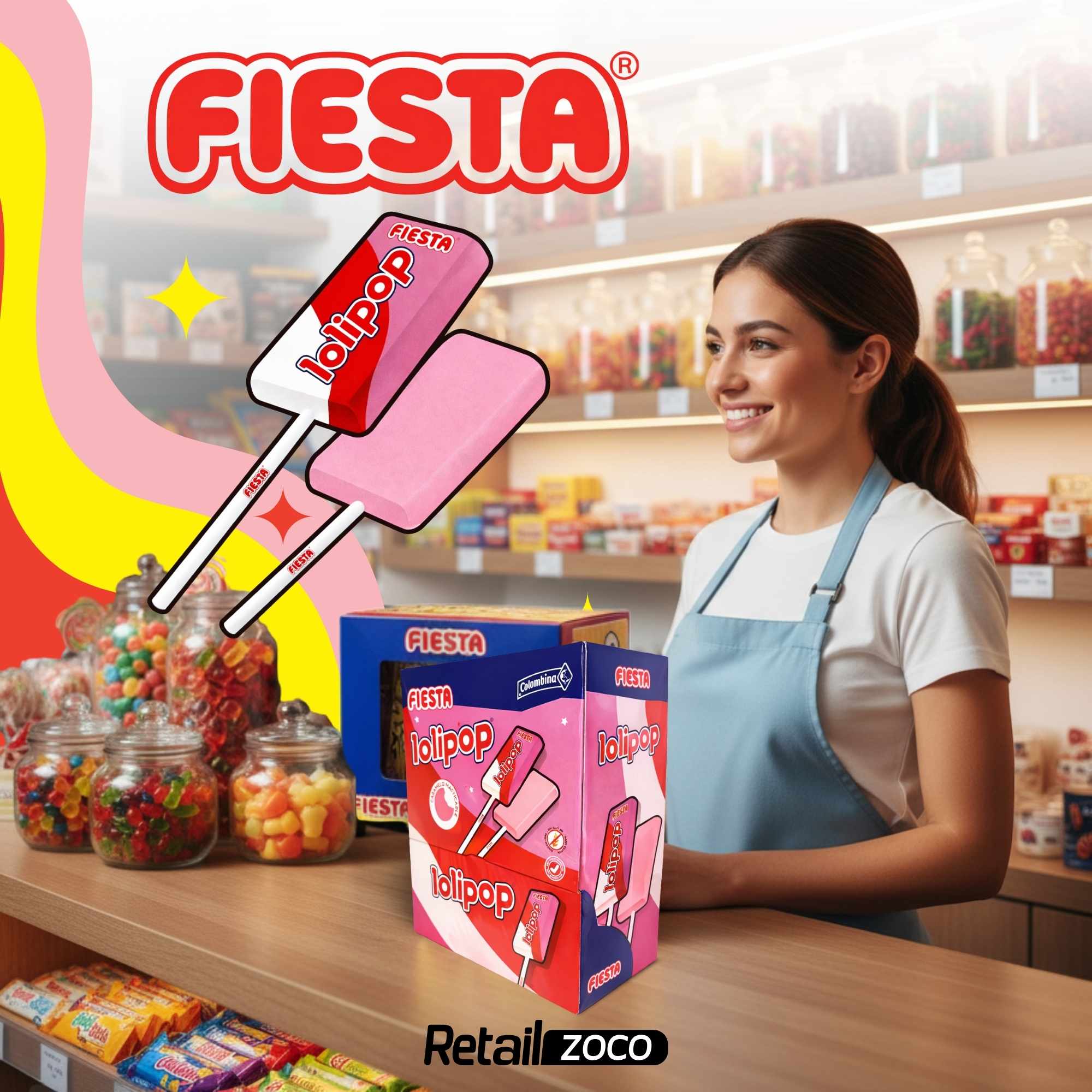 Lolipop Caramelo con Palo Sabor fresa Fiesta Kojak Pack 100 unidades - imagen 2