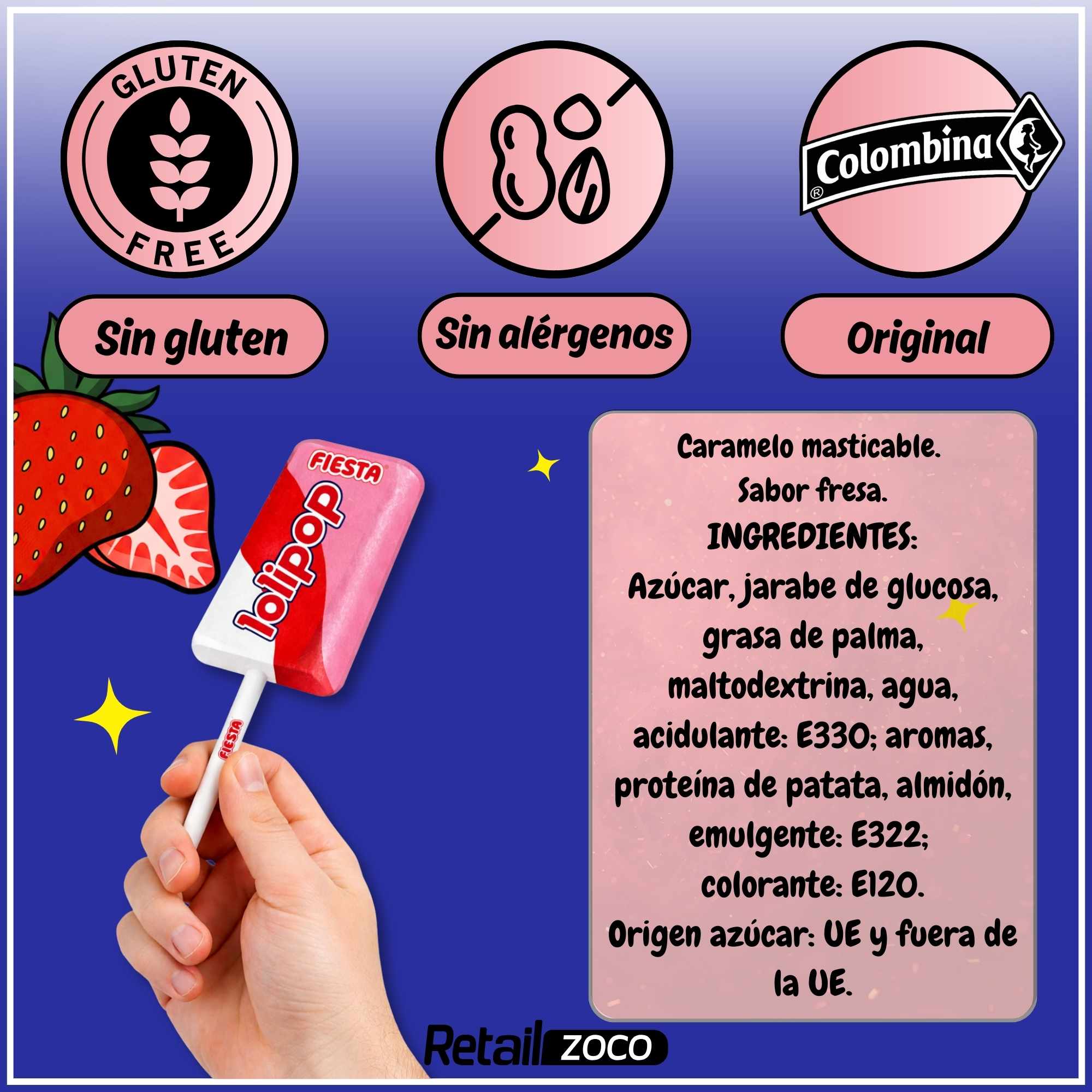 Lolipop Caramelo con Palo Sabor fresa Fiesta Kojak Pack 100 unidades - imagen 6