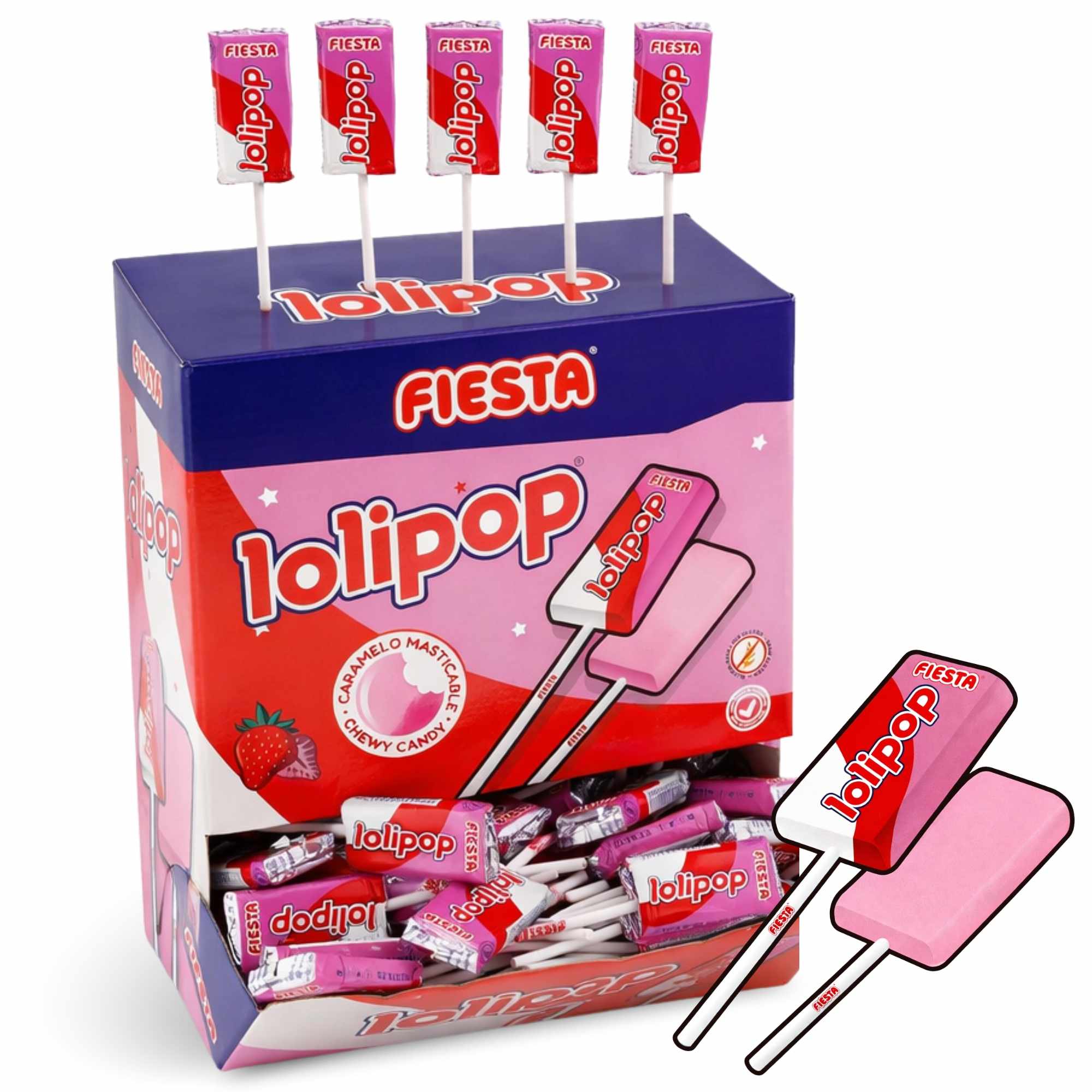 Lolipop Caramelo con Palo Sabor fresa Fiesta Kojak Pack 100 unidades - imagen 1