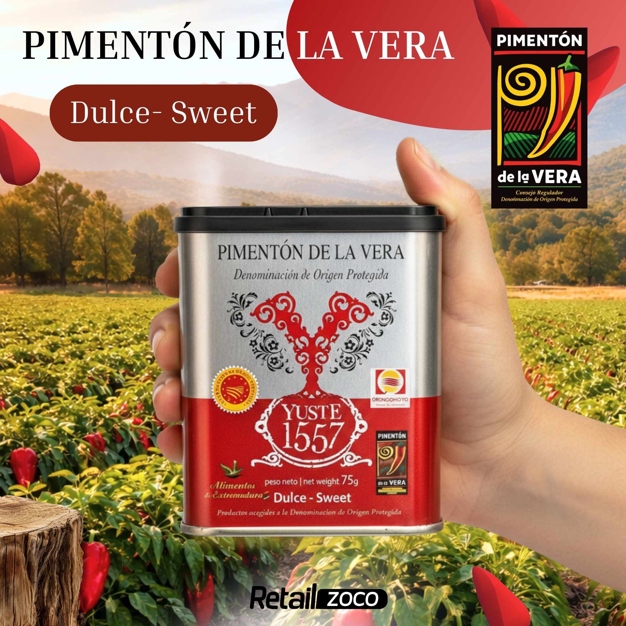Pimentón de la Vera Ahumado Dulce con DOP 75 gr lata Yuste 1557 - imagen 2