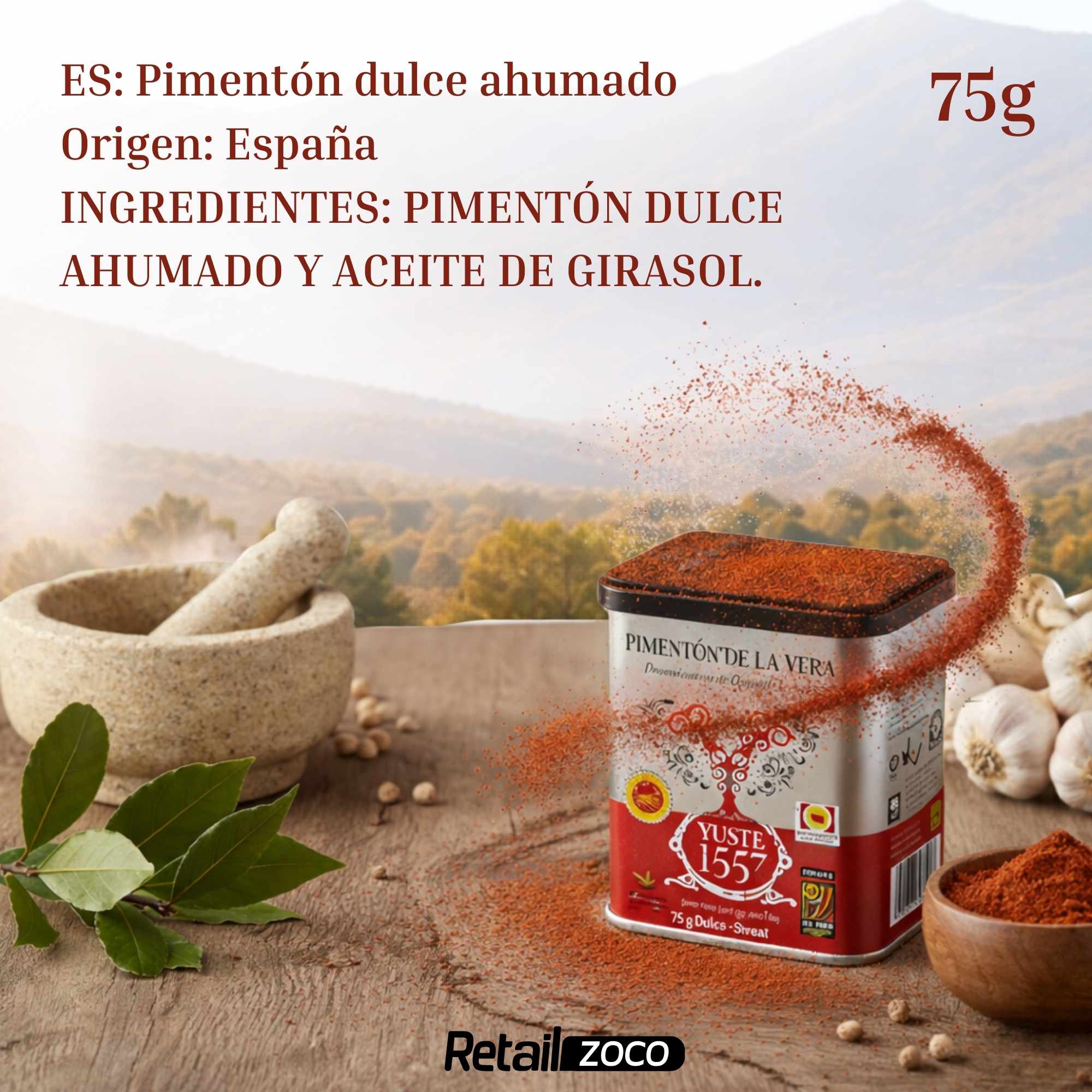 Pimentón de la Vera Ahumado Dulce con DOP 75 gr lata Yuste 1557 - imagen 4