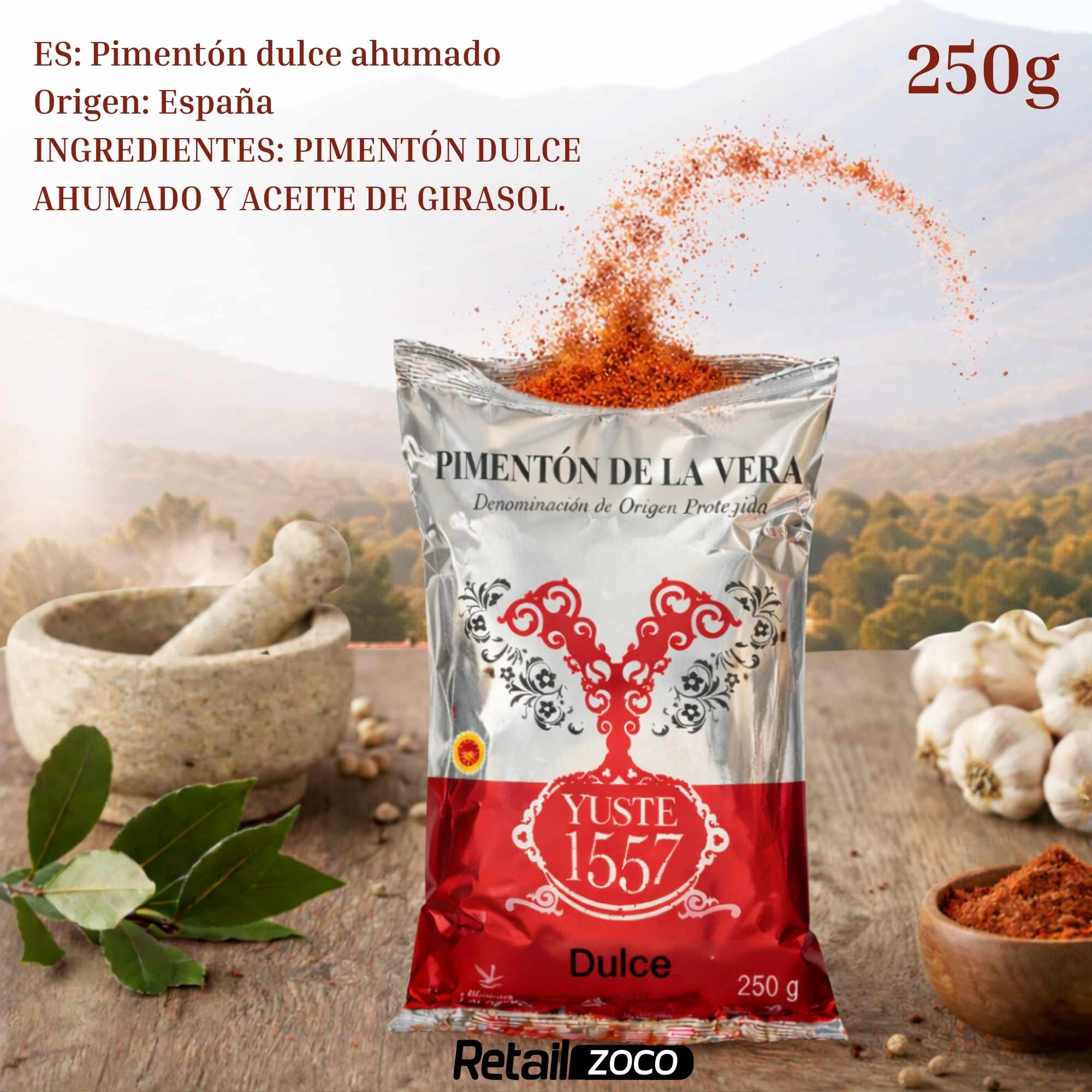 Pimentón de la Vera Ahumado Dulce con DOP 250 gr Bolsa Yuste 1557 - imagen 4
