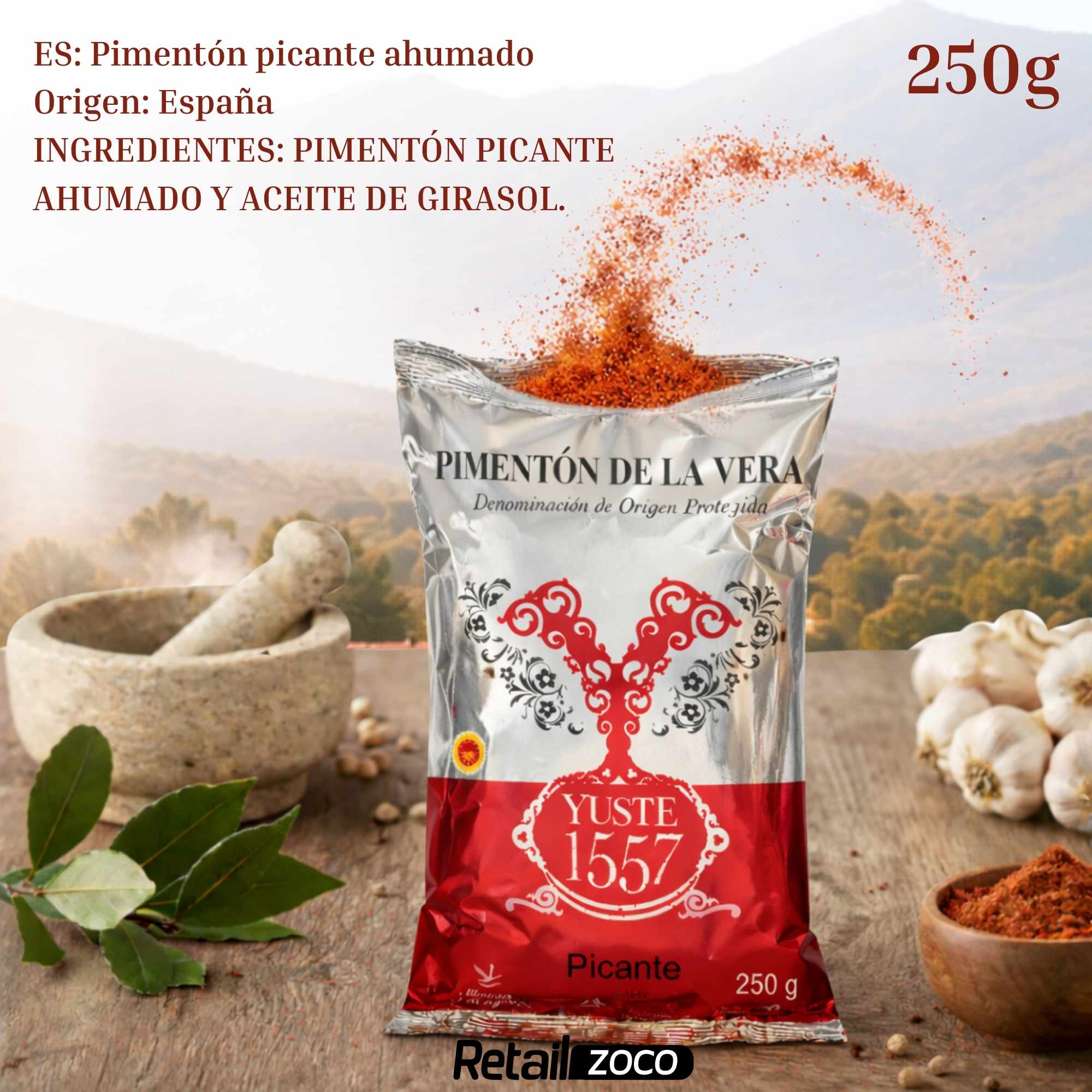 Pimentón de la Vera Ahumado Picante con DOP 250 gr Bolsa Yuste 1557 - imagen 4