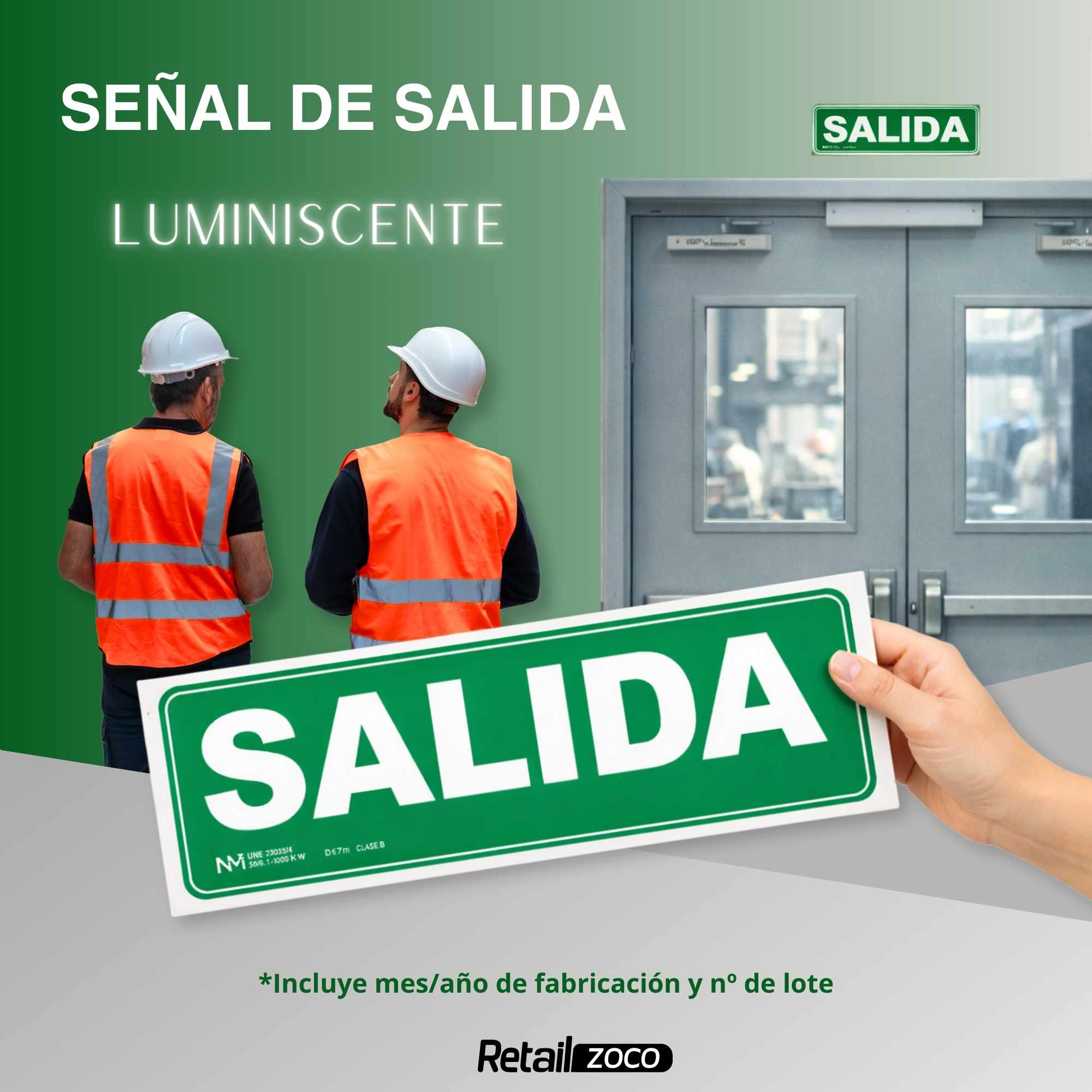 Señal Salida Luminiscente Clase B PVC 30 x 10,5cm - imagen 2