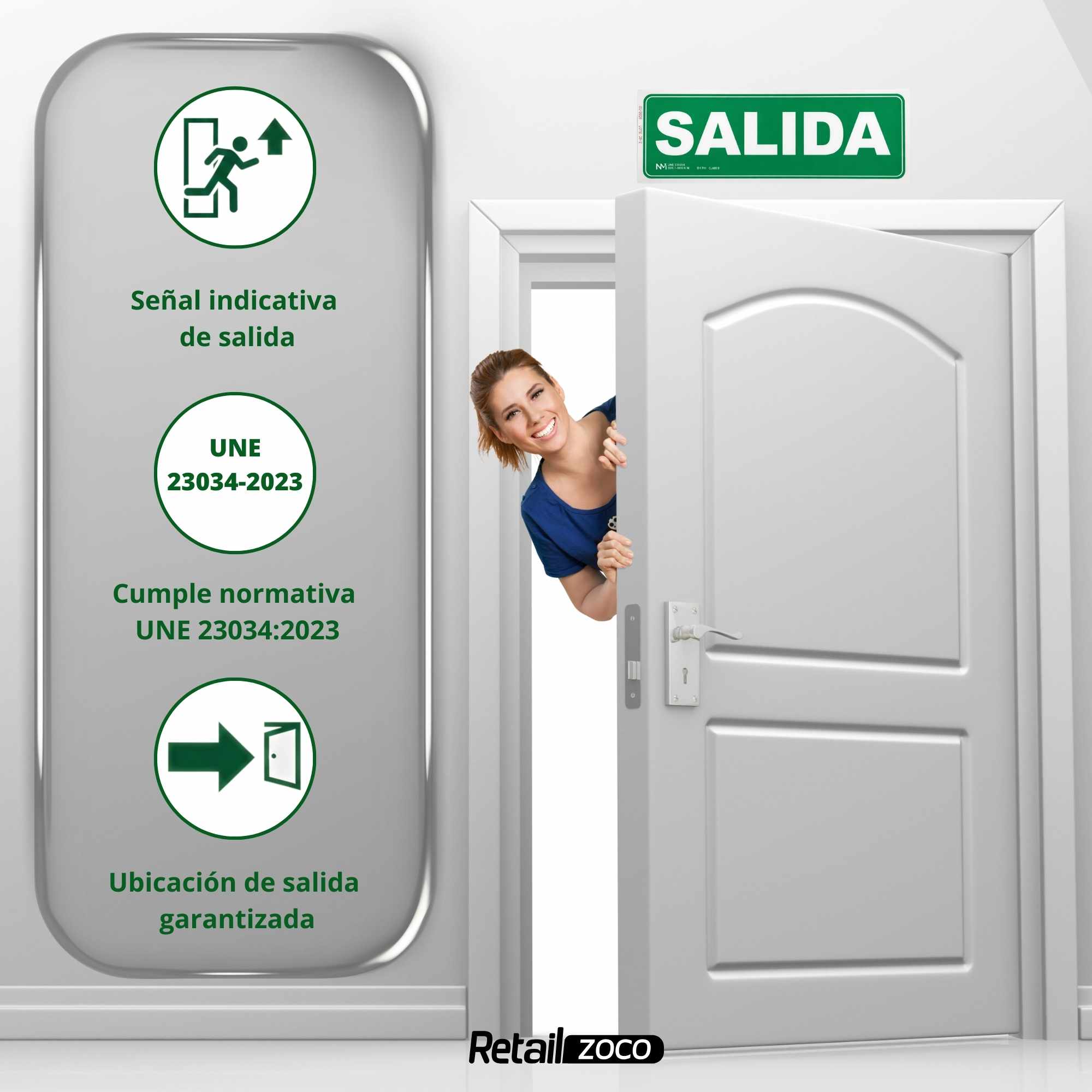 Señal Salida Luminiscente Clase B PVC 30 x 10,5cm - imagen 3