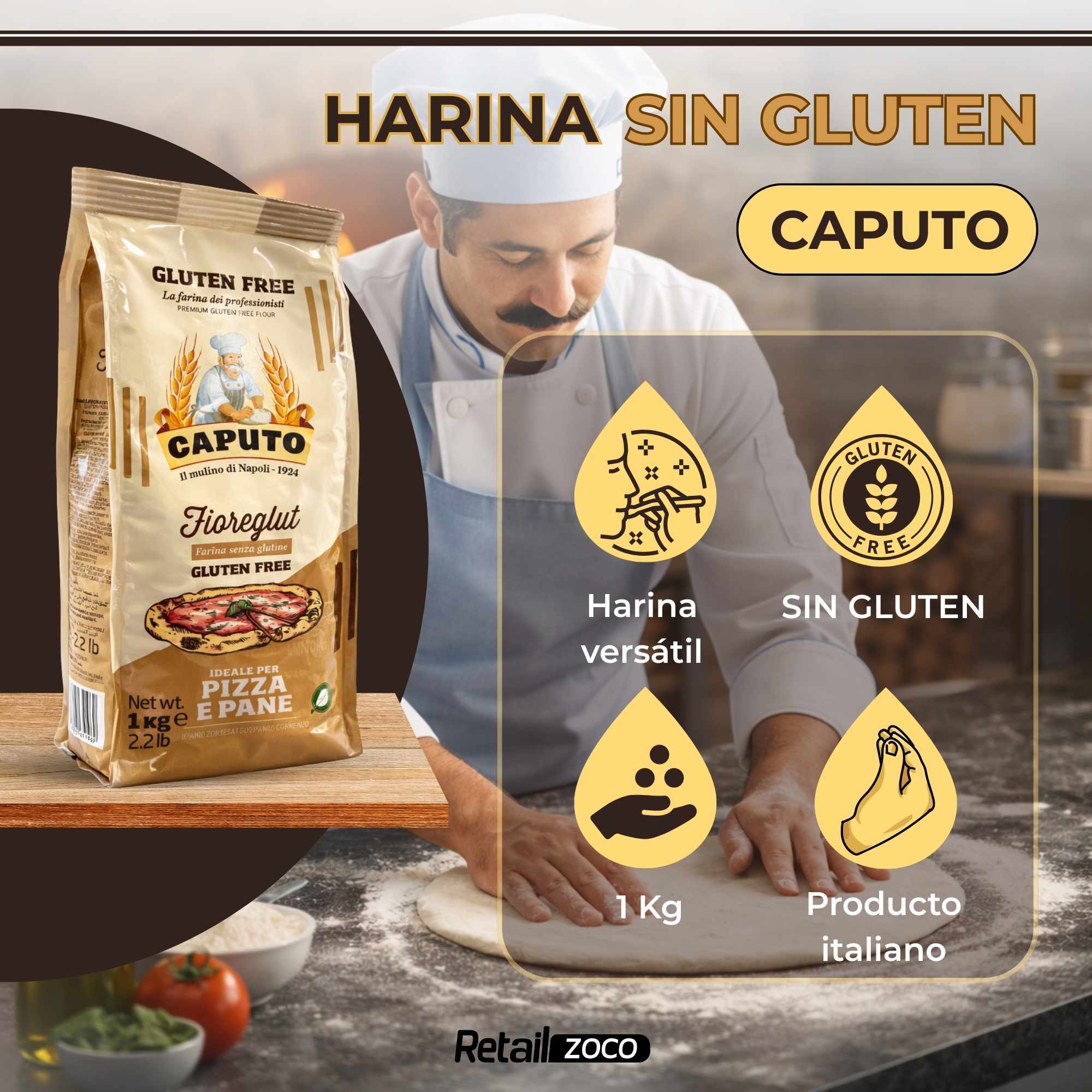 Harina Fioreglut SIN Gluten Pizza e Pane Caputo 1 kg - imagen 2