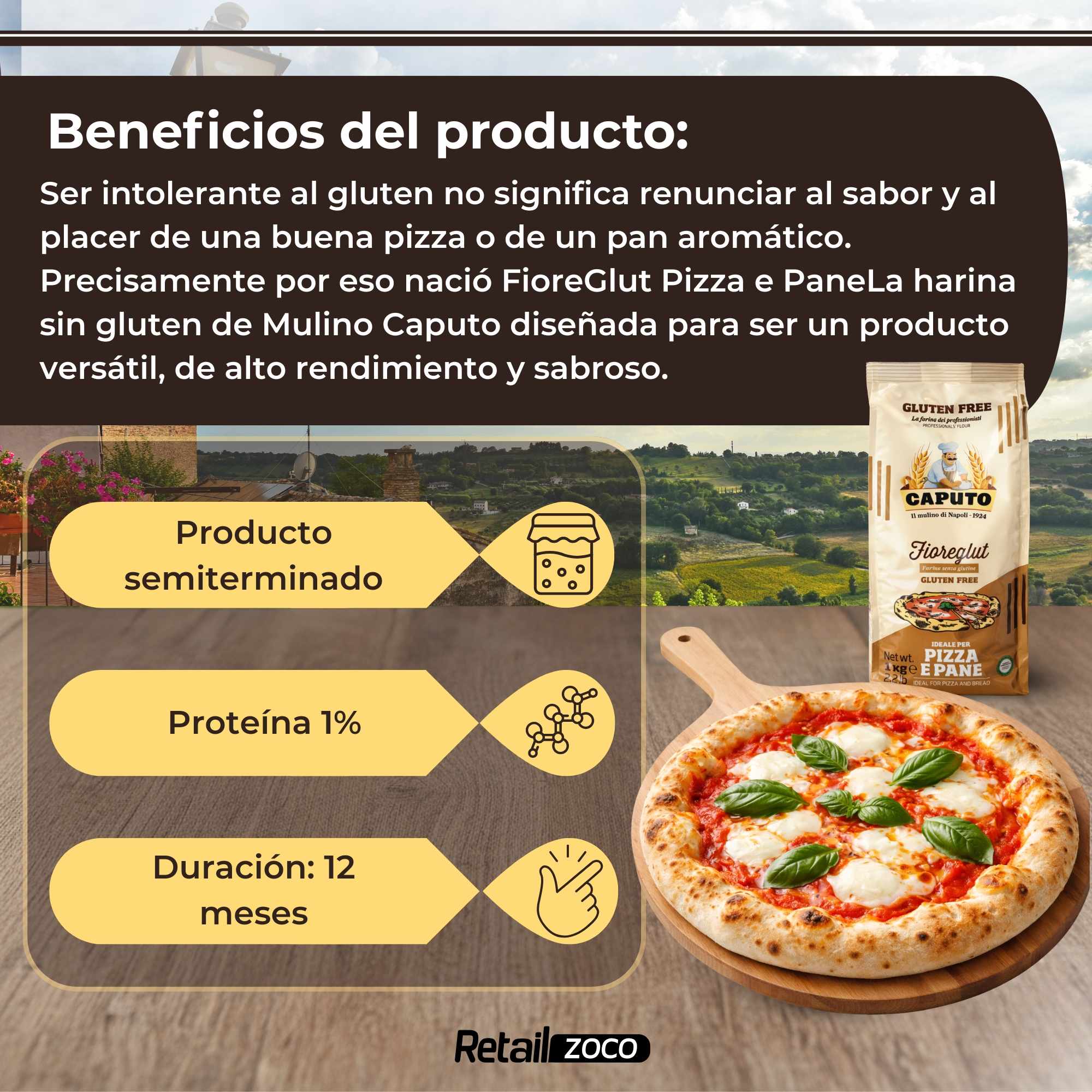 Harina Fioreglut SIN Gluten Pizza e Pane Caputo 1 kg - imagen 3