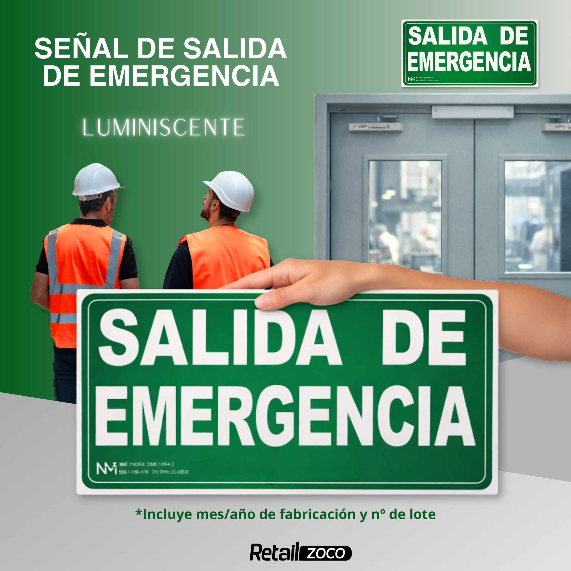 Señal Salida de emergencia Luminiscente Clase B PVC 32 x 16 cm - imagen 2