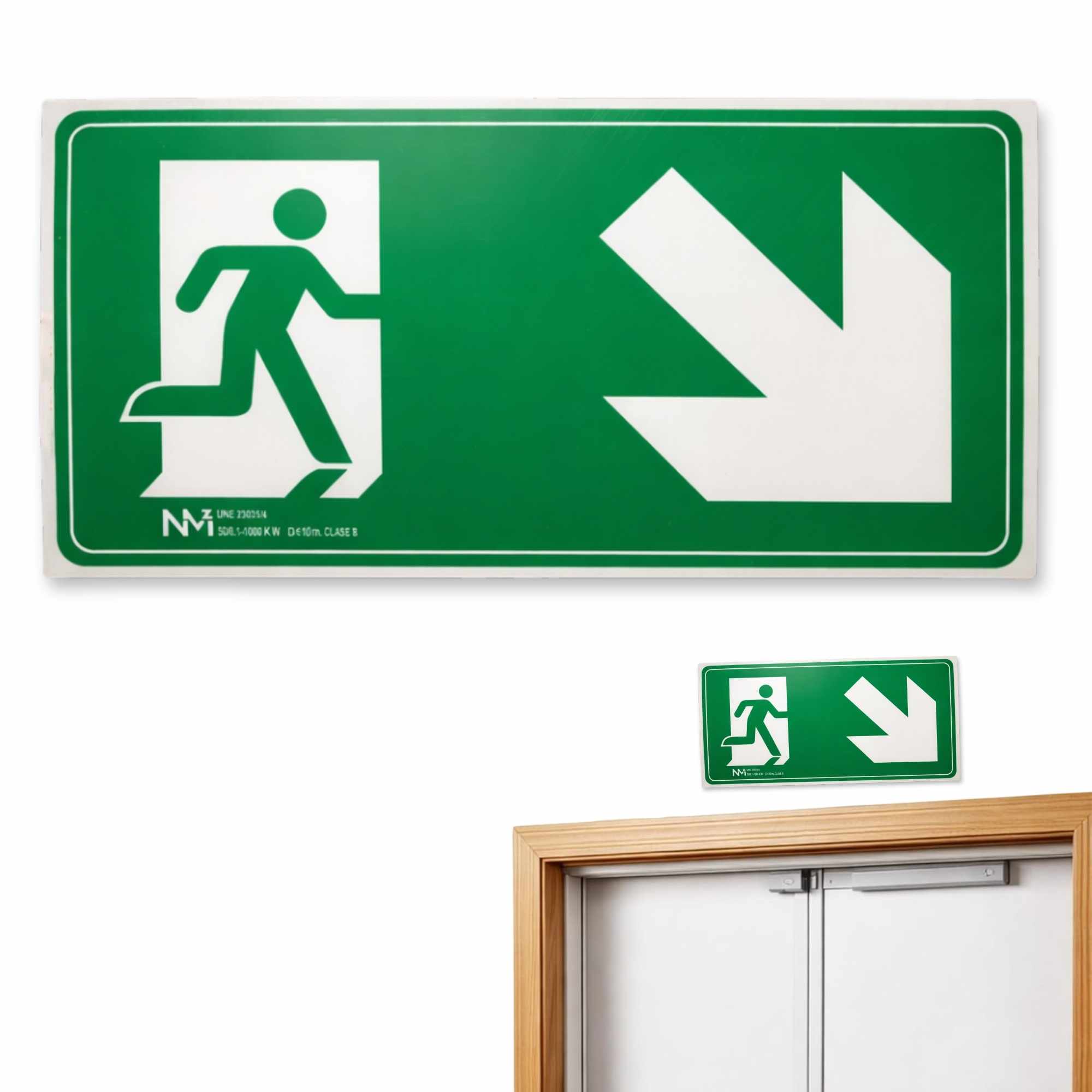 Señal Salida Abajo Derecha Luminiscente Clase B PVC 32 x 16cm