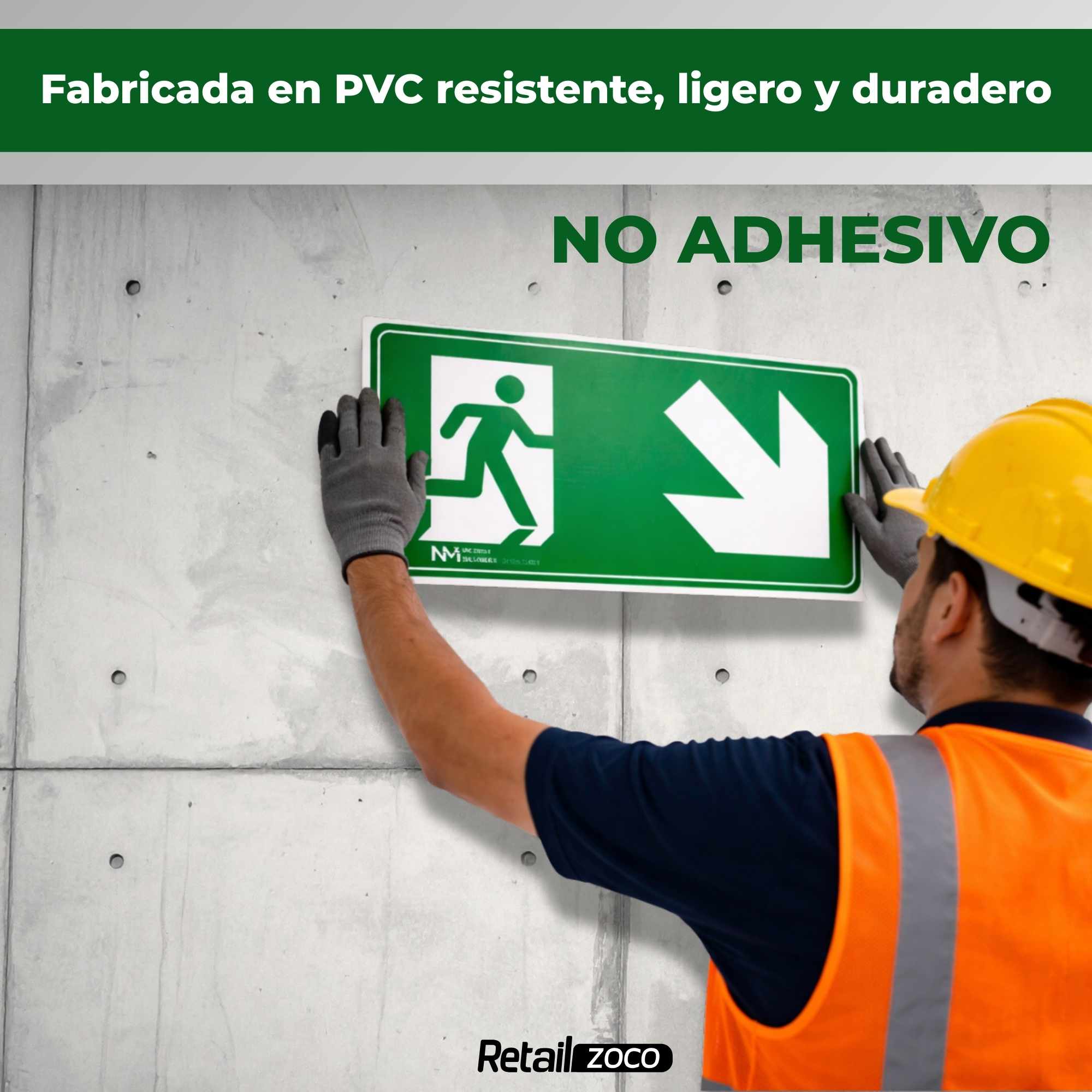 Señal Salida Abajo Derecha Luminiscente Clase B PVC 32 x 16cm - imagen 5