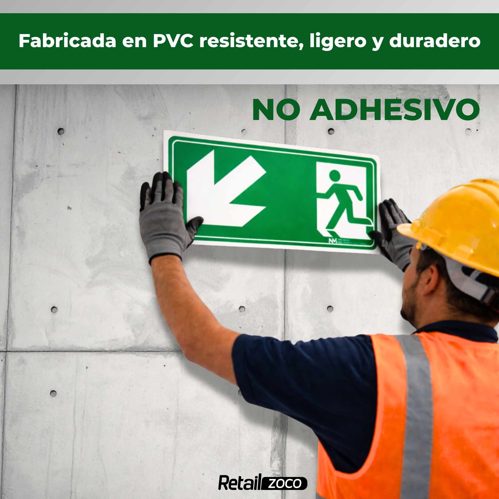 Señal Salida Abajo Izquierda Luminiscente Clase B PVC 32 x 16 cm - imagen 6