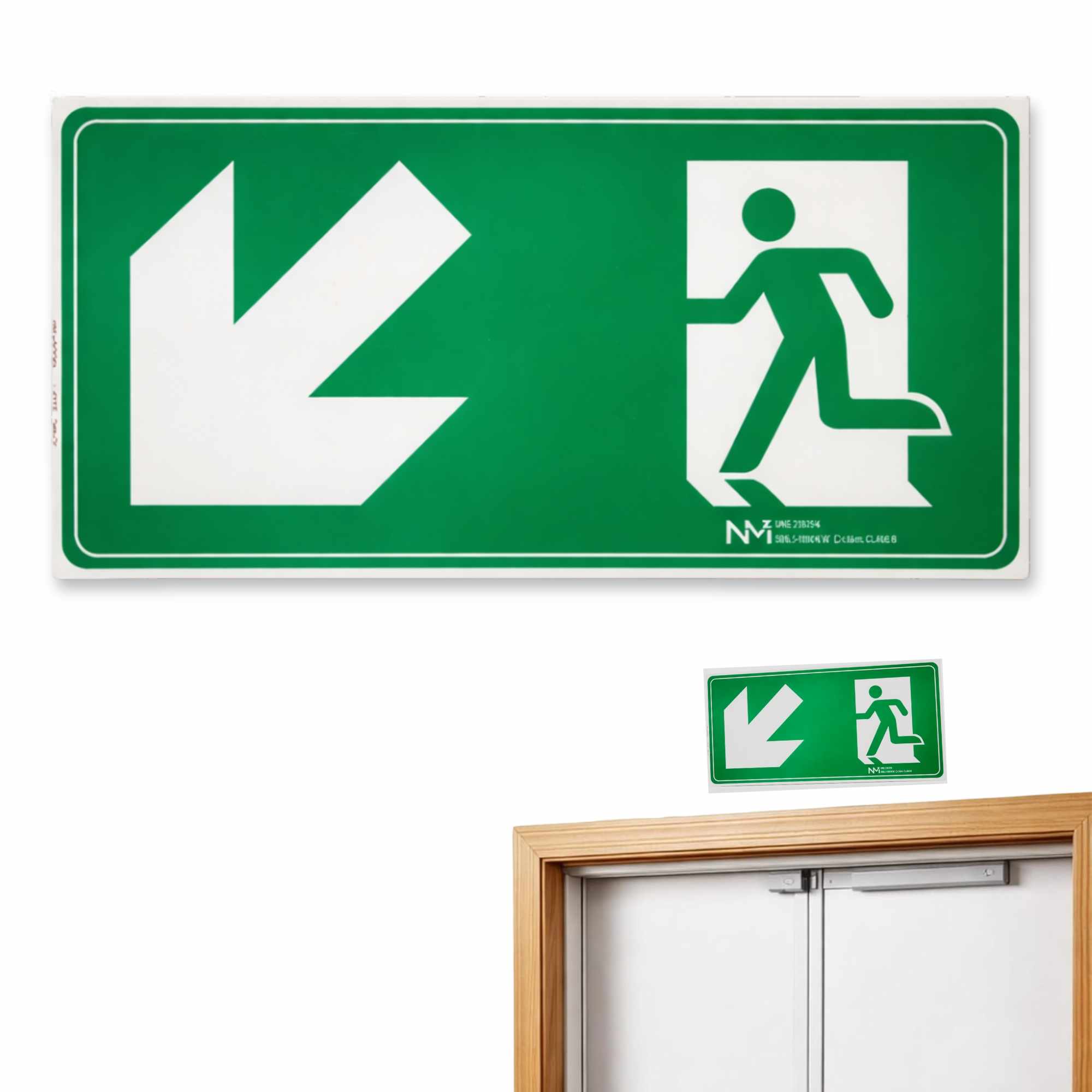 Señal Salida Abajo Izquierda Luminiscente Clase B PVC 32 x 16 cm